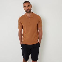 Threadbare Quarter Zip Textured Trim Knitted Polo
