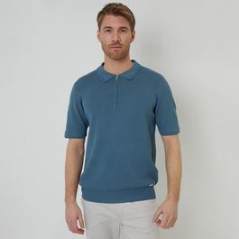 Threadbare Quarter Zip Textured Trim Knitted Polo
