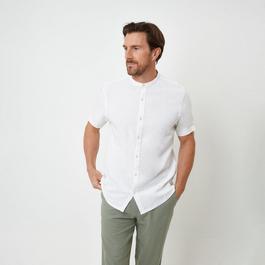 Threadbare Grandad Collar Linen Blend Short Sleeve Shirt