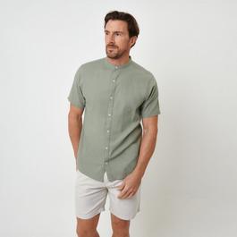 Threadbare Grandad Collar Linen Blend Short Sleeve Shirt