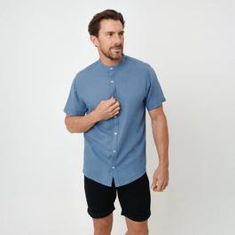 Threadbare Grandad Collar Linen Blend Short Sleeve Shirt