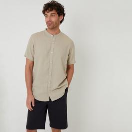 Threadbare Grandad Collar Linen Blend Short Sleeve Shirt
