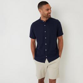 Threadbare Grandad Collar Linen Blend Short Sleeve Shirt