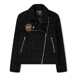 Balmain Tweed Logo Patch Jacket Juniors