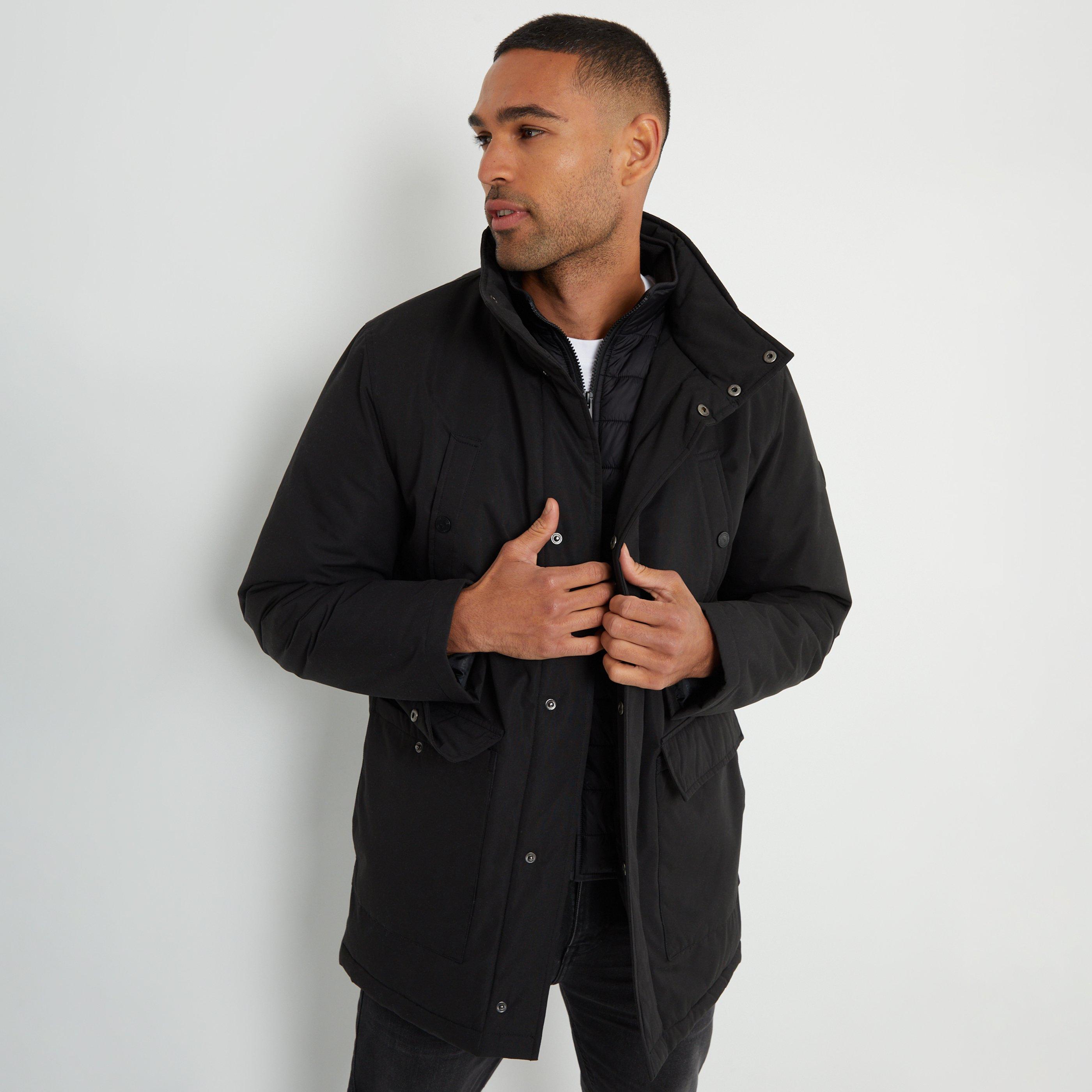 Black - Threadbare - Showerproof Funnel Neck Mock Layer Coat - 5