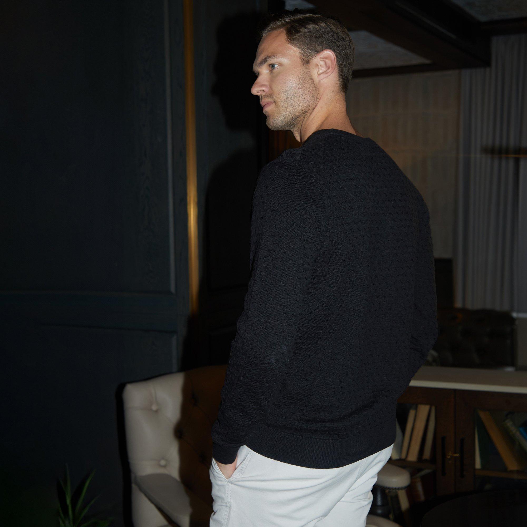 Black - Threadbare - Mini Cable Textured Knit Crew Neck Jumper - 2