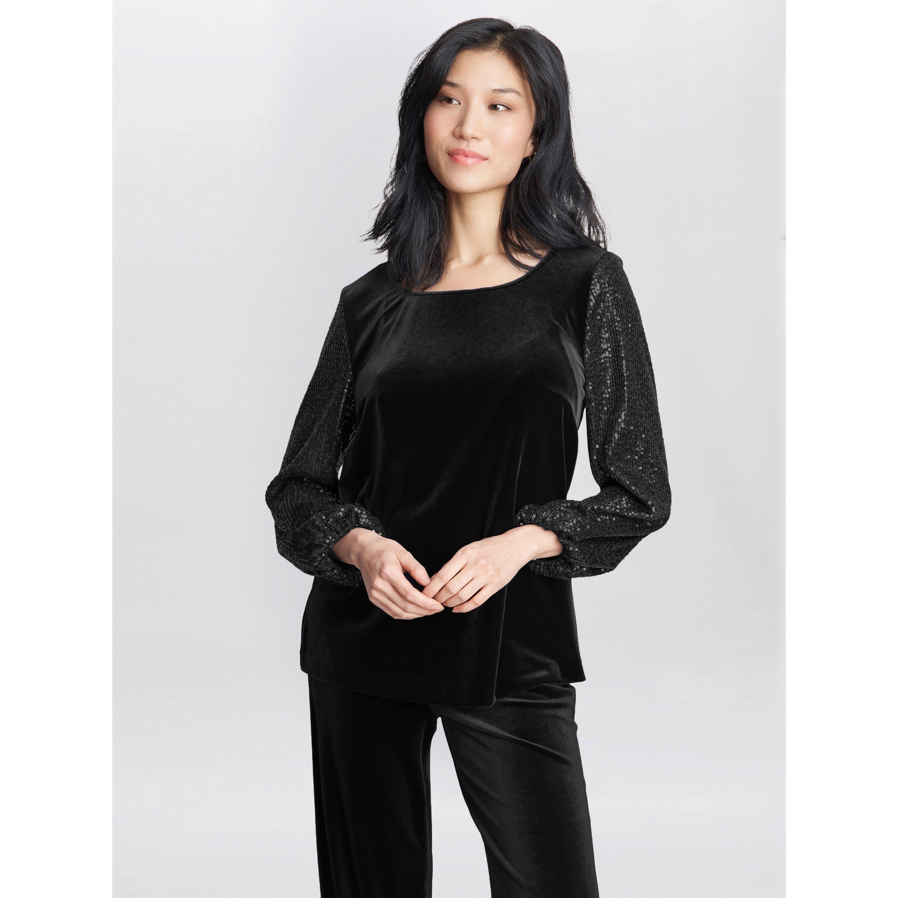 Black - Gina Bacconi - Women's Ines Velvet Blouse - 1