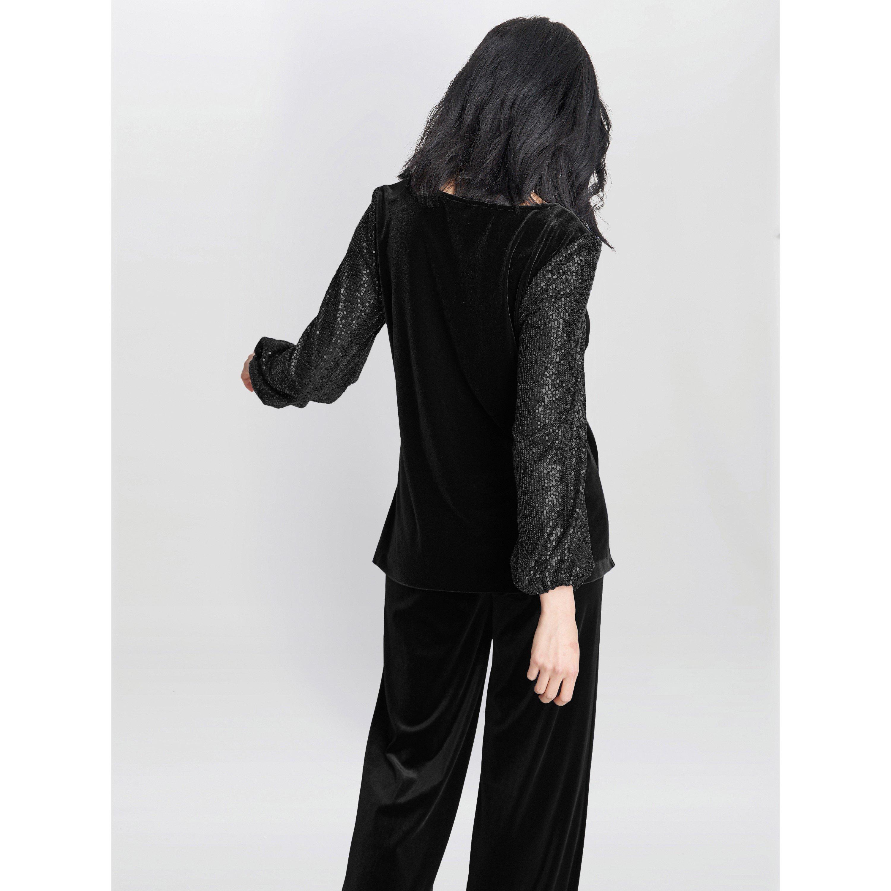 Black - Gina Bacconi - Women's Ines Velvet Blouse - 2