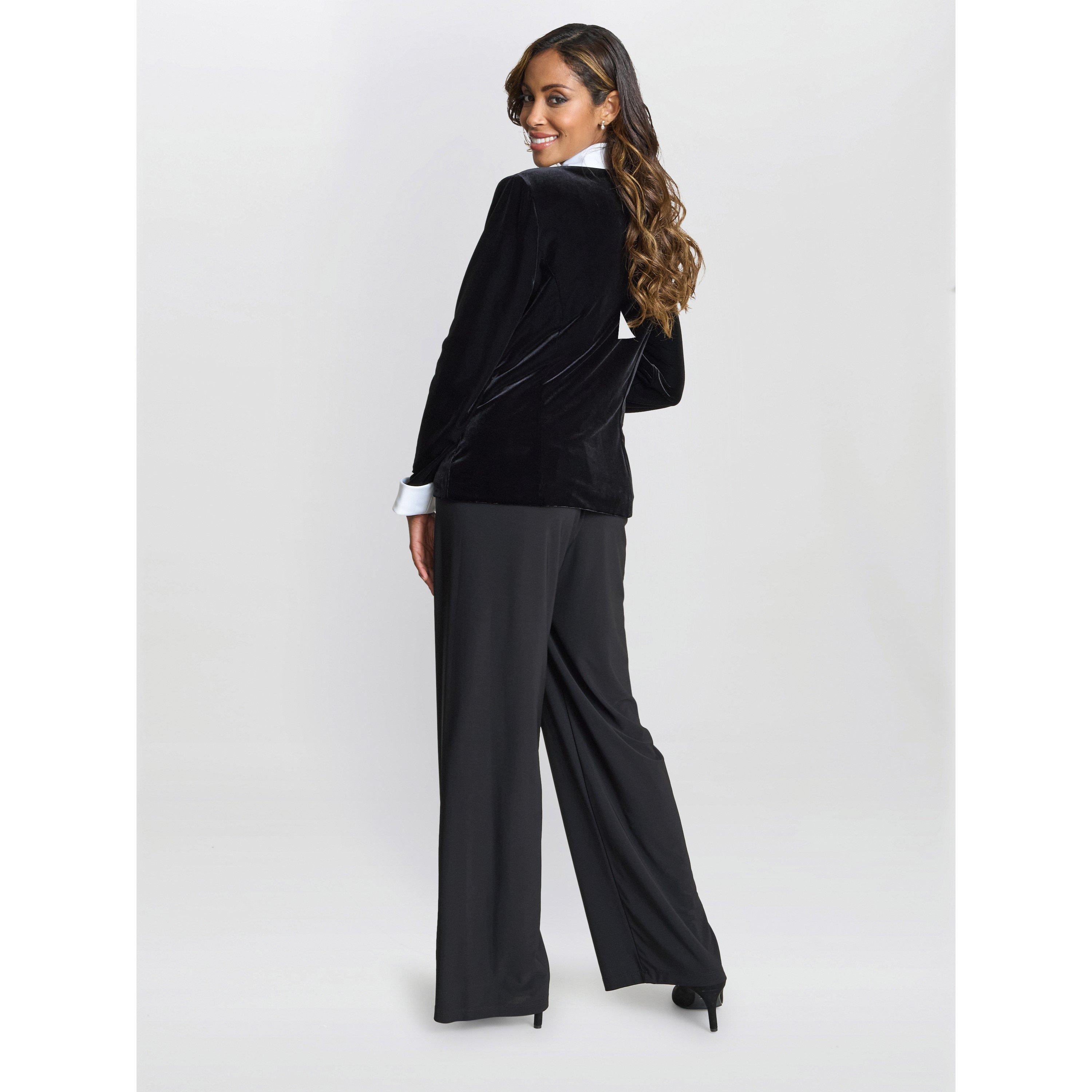 Black / White - Gina Bacconi - Women's Connie Velvet Contrast Satin Collar three quarter Sleeve Twinset - 2