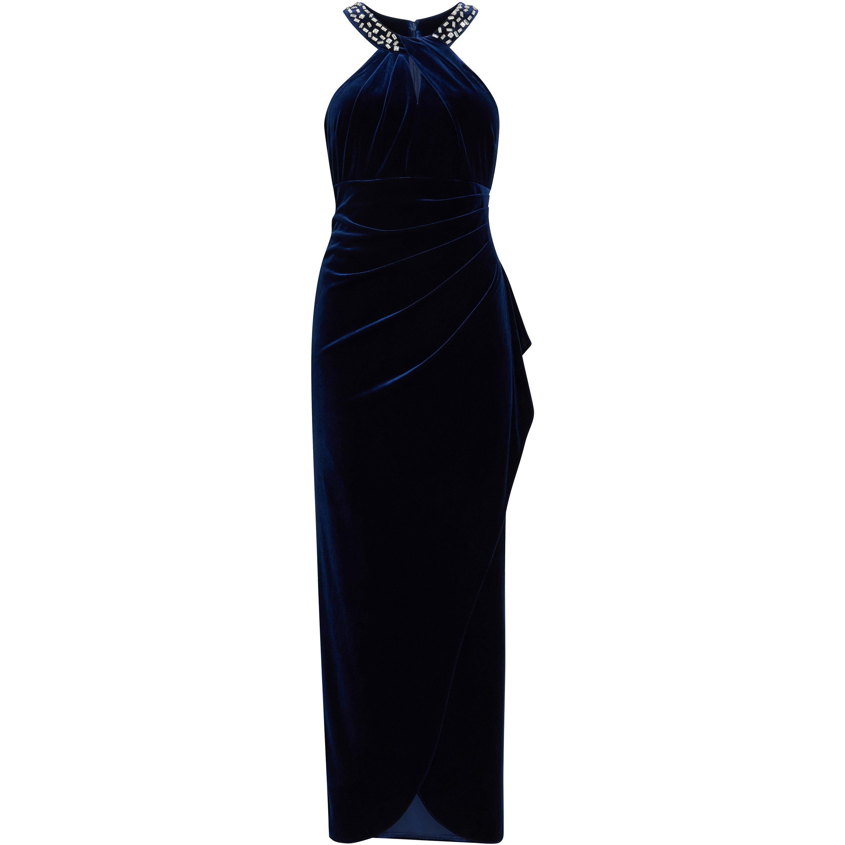 Navy - Gina Bacconi - Naomi Beaded Velvet Halter Maxi Dress - 4