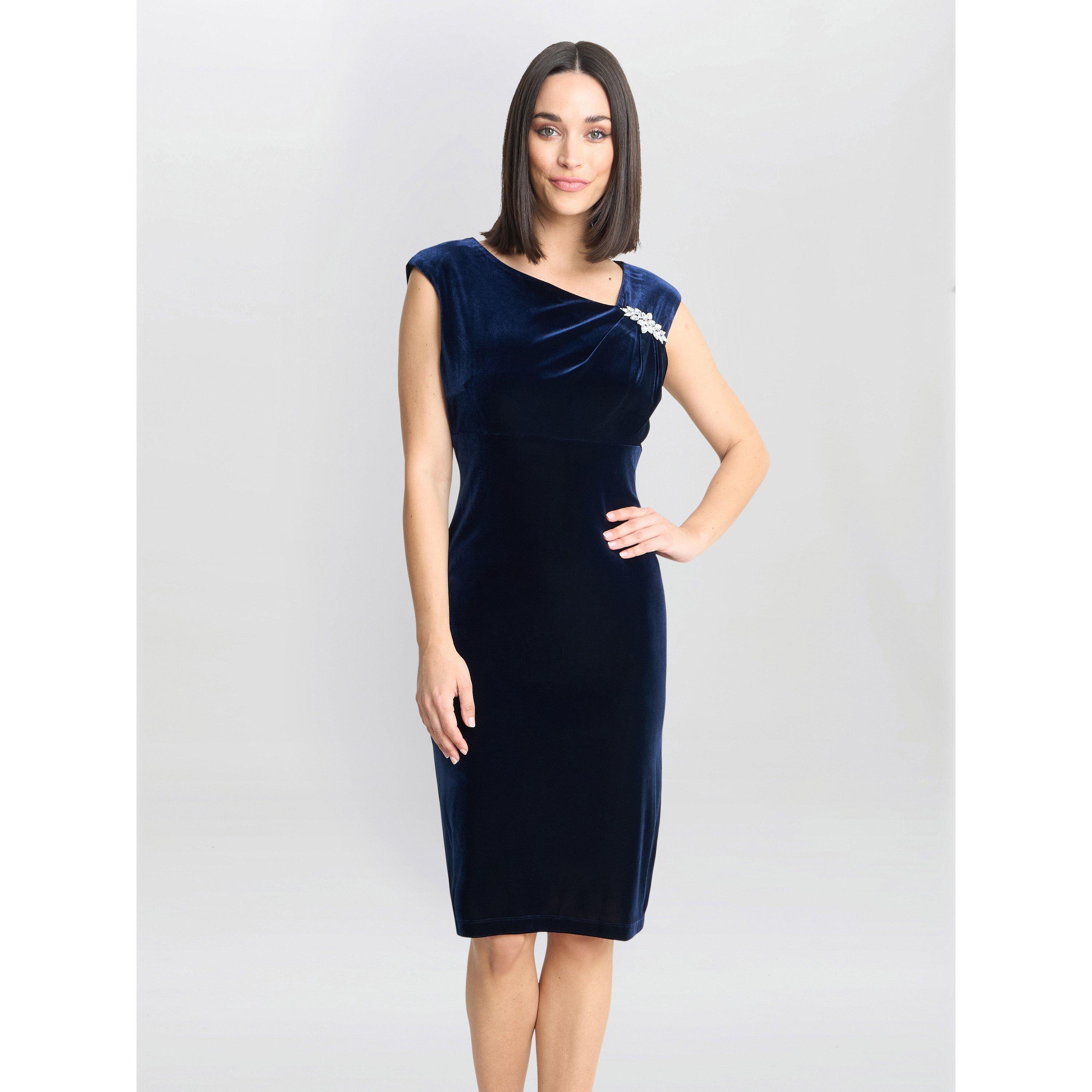 Navy - Gina Bacconi - Justine Sleeveless Velvet Dress - 1