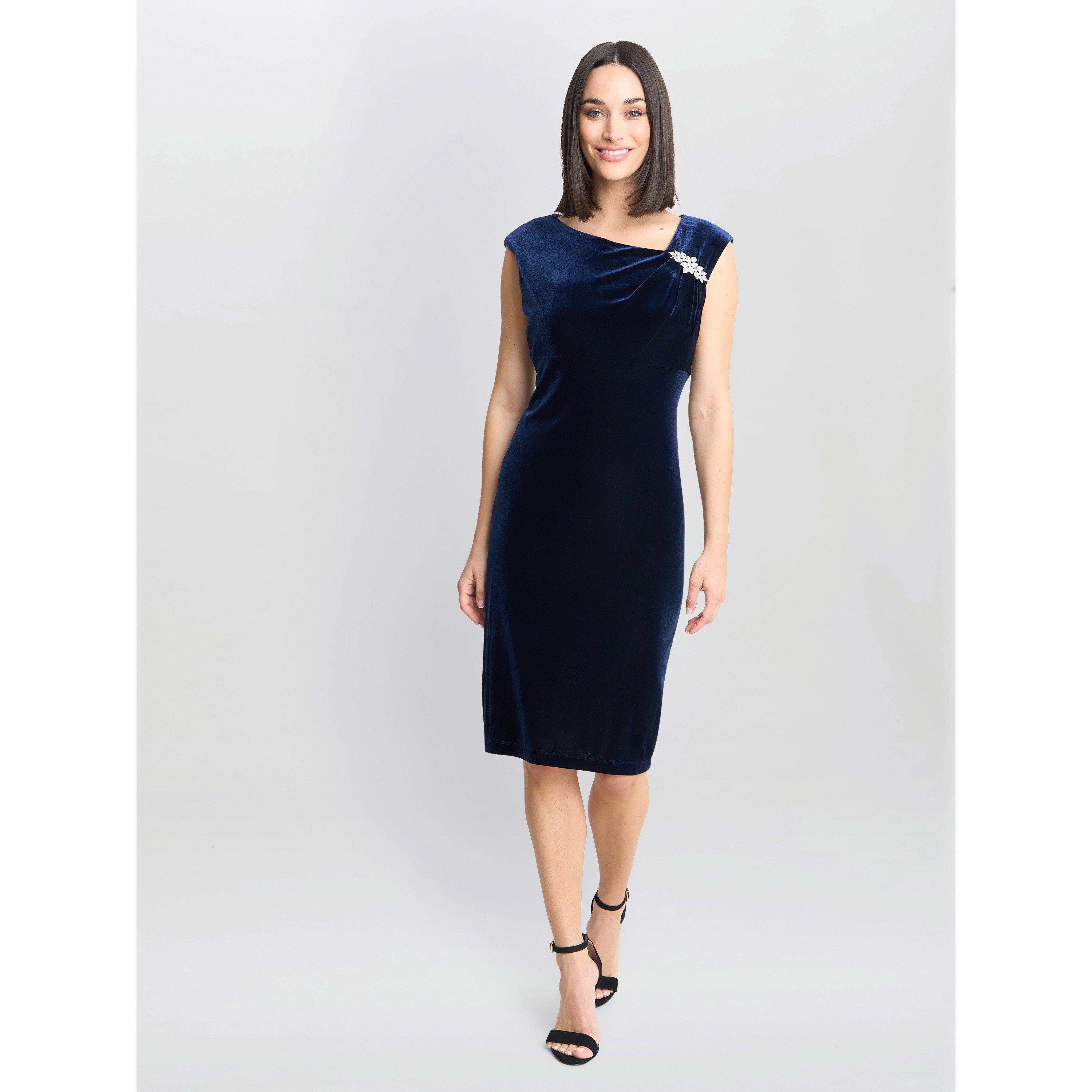Navy - Gina Bacconi - Justine Sleeveless Velvet Dress - 3
