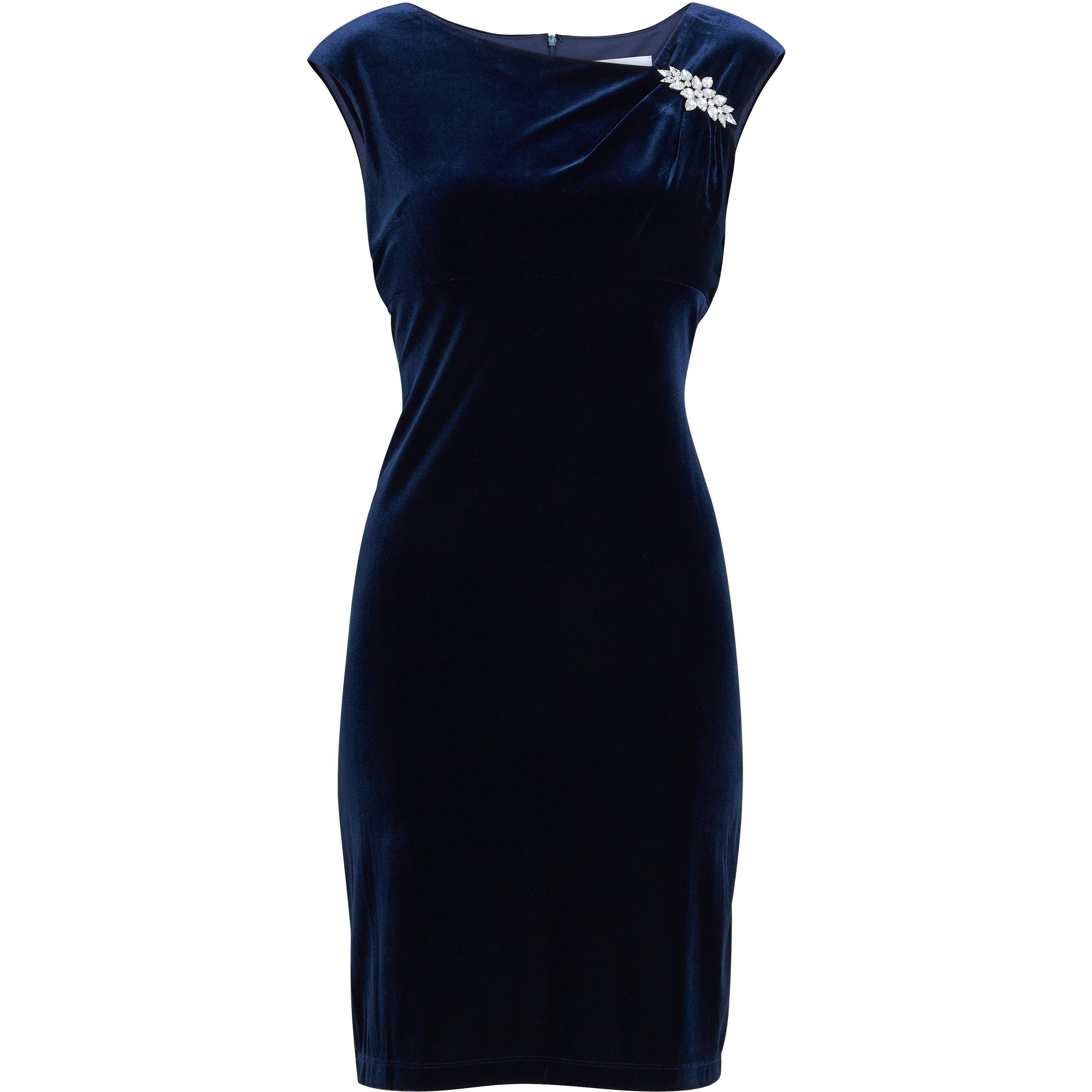 Navy - Gina Bacconi - Justine Sleeveless Velvet Dress - 4