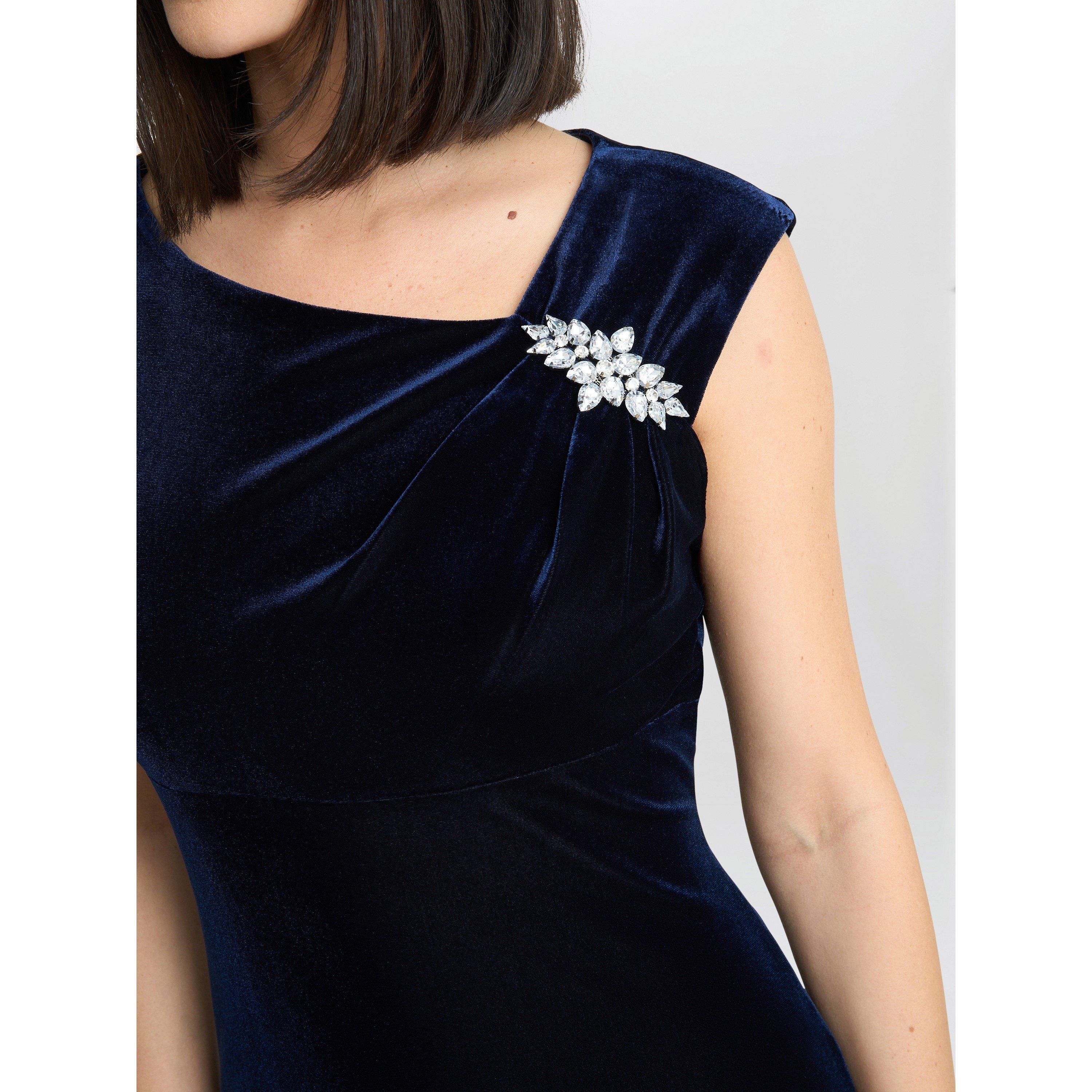 Navy - Gina Bacconi - Justine Sleeveless Velvet Dress - 5