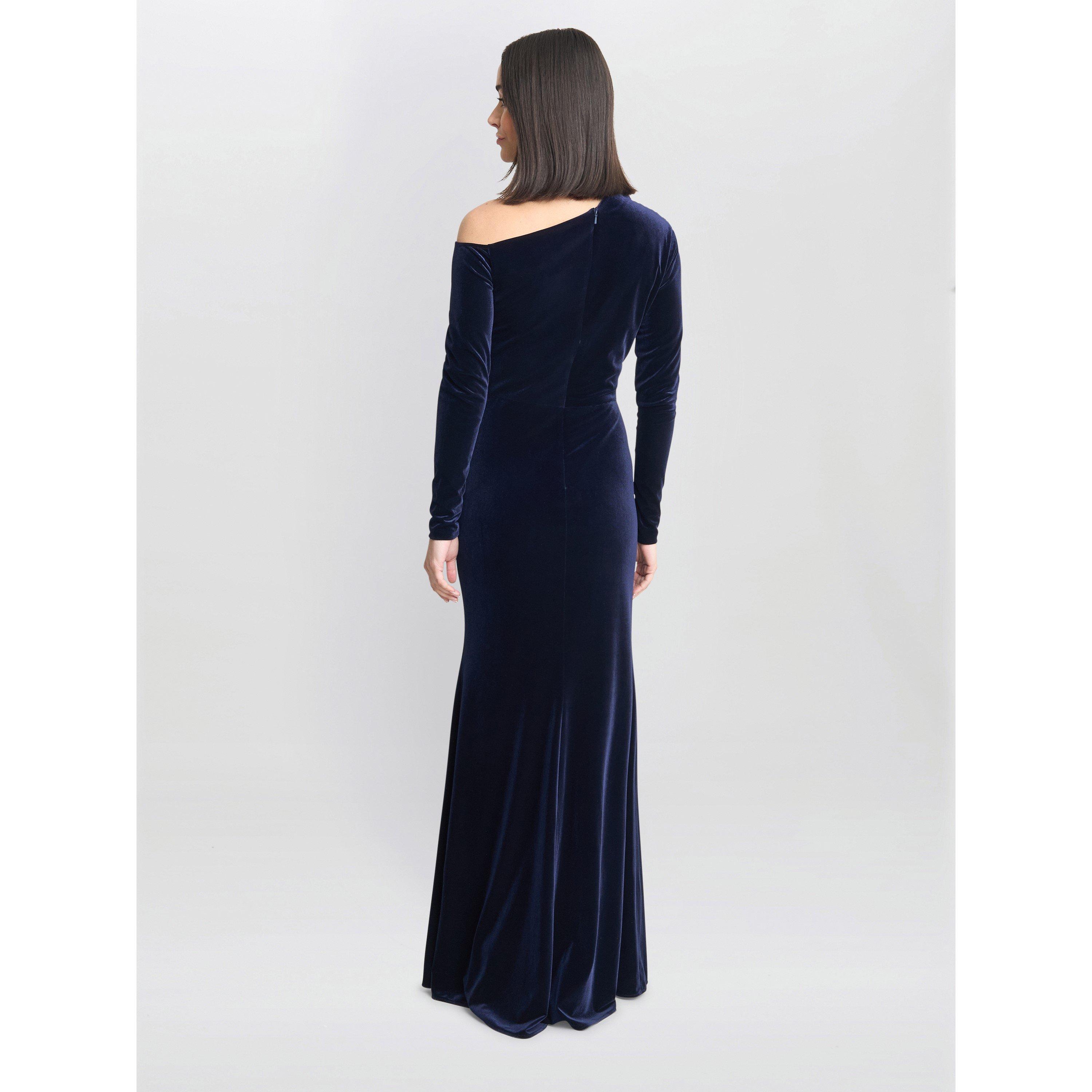 Navy - Gina Bacconi - Tess Velvet Off Shoulder Dress - 2