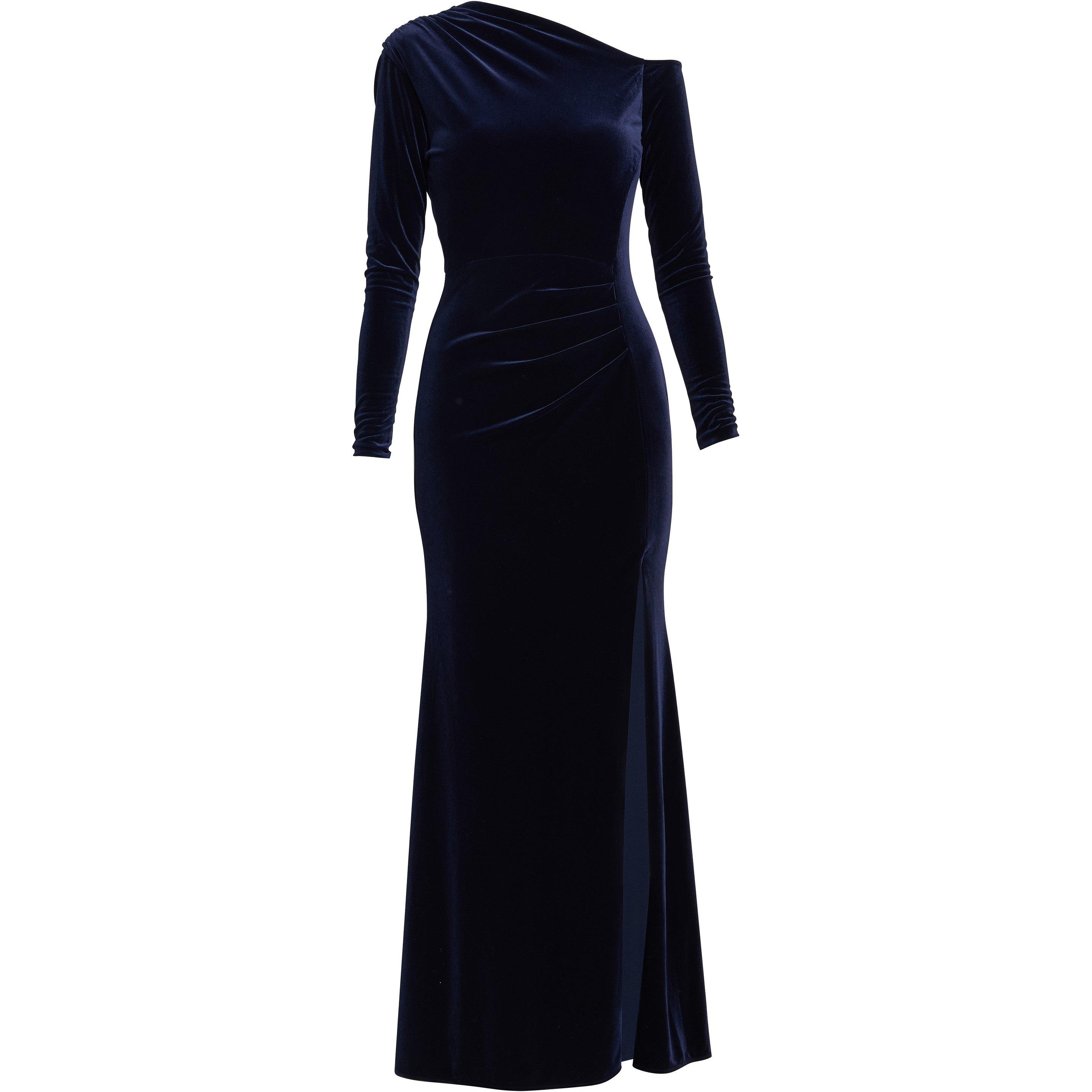 Navy - Gina Bacconi - Tess Velvet Off Shoulder Dress - 4