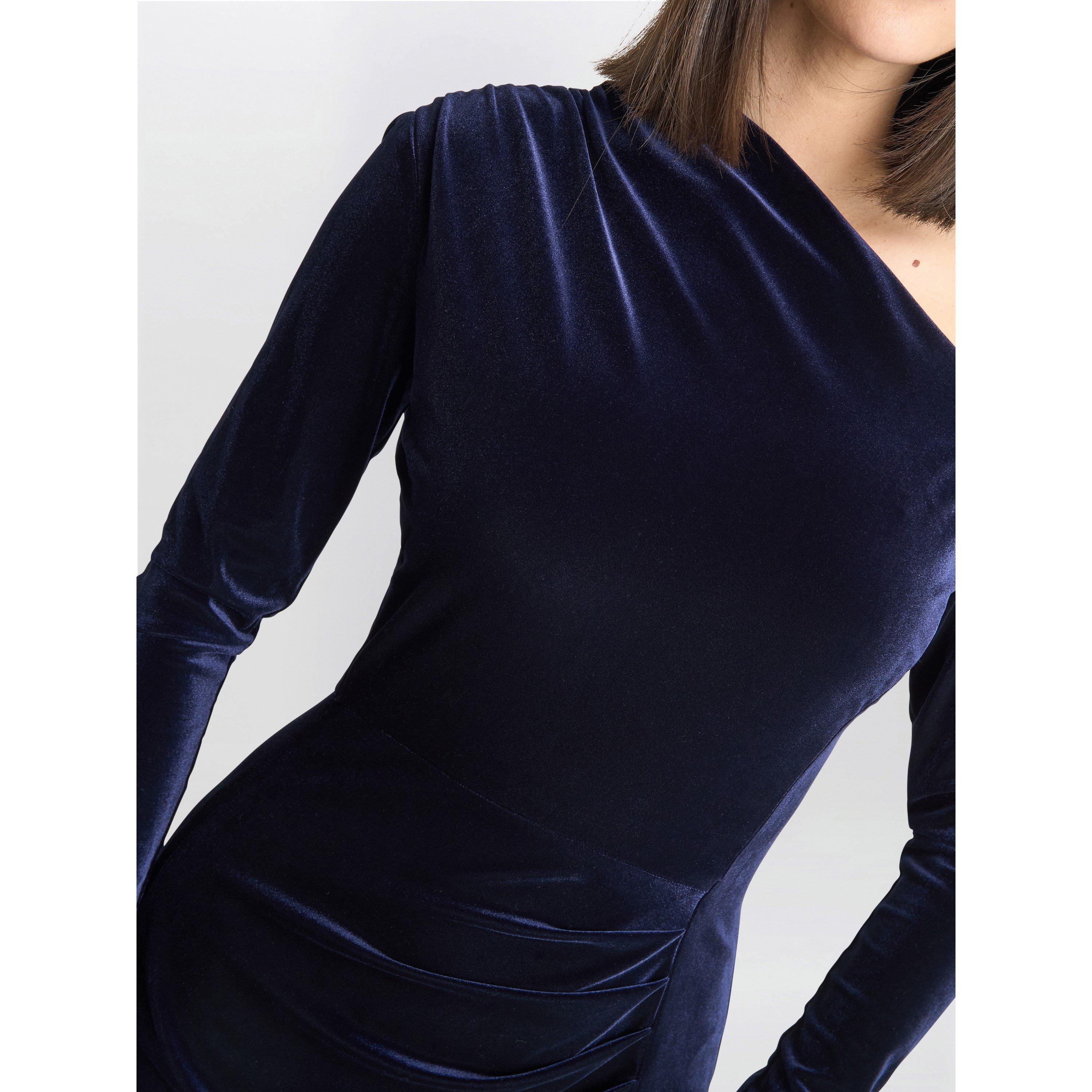 Navy - Gina Bacconi - Tess Velvet Off Shoulder Dress - 5