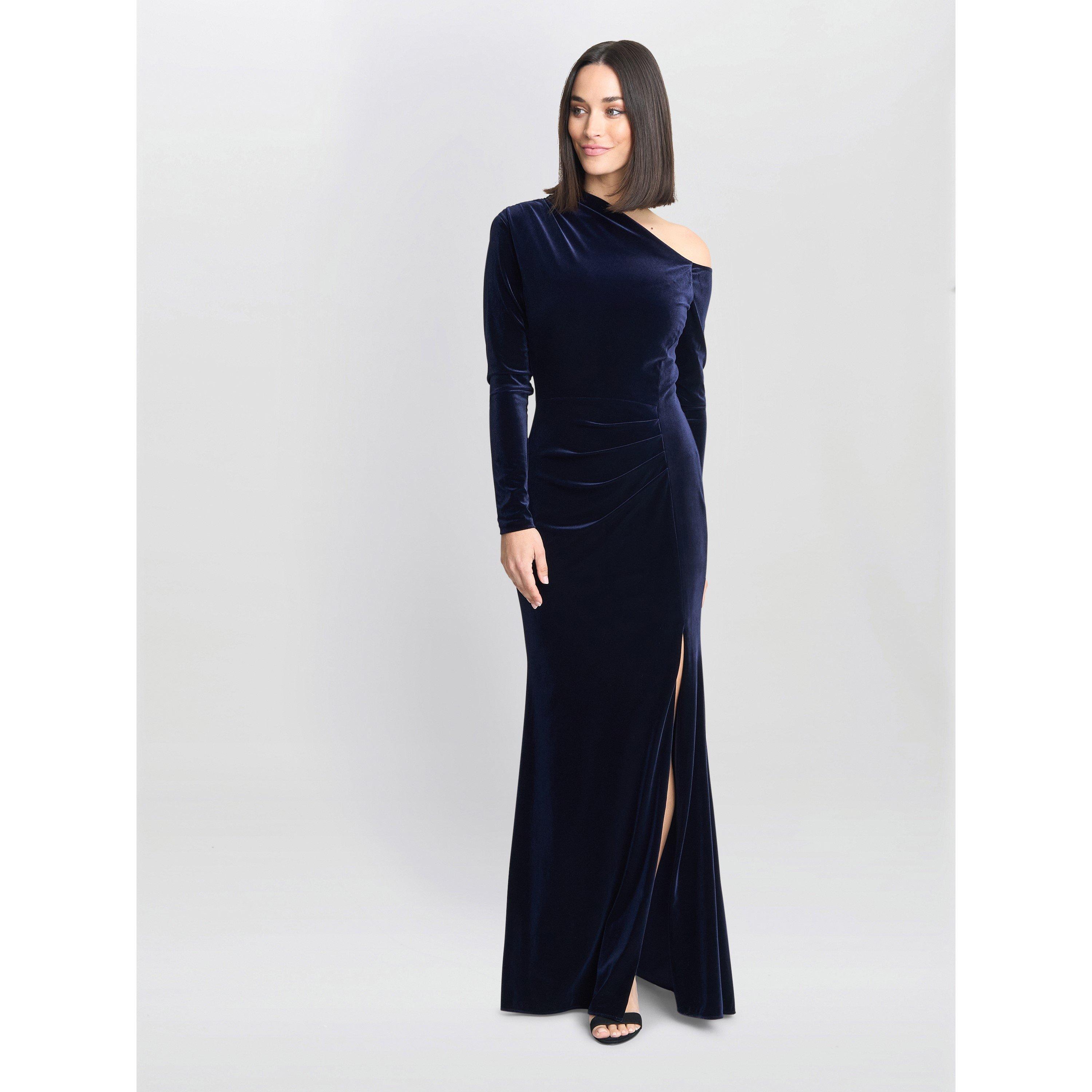 Navy - Gina Bacconi - Tess Velvet Off Shoulder Dress - 6