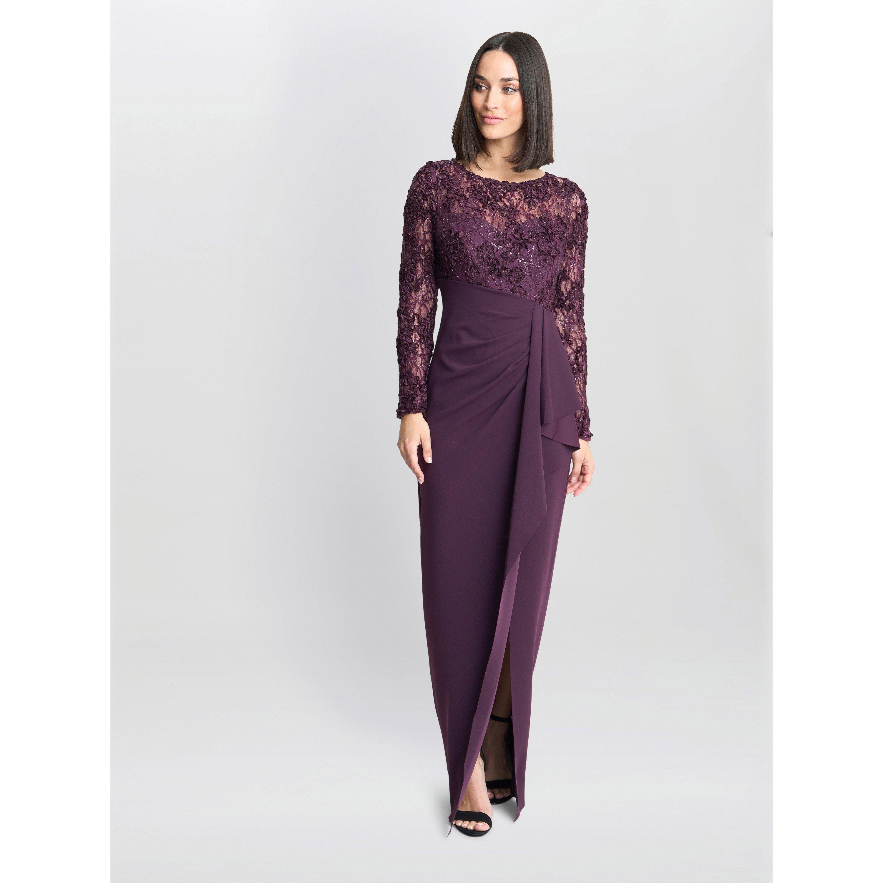 Raspberry - Gina Bacconi - Keeley Lace Bodice & Sleeve Maxi Dress - 1