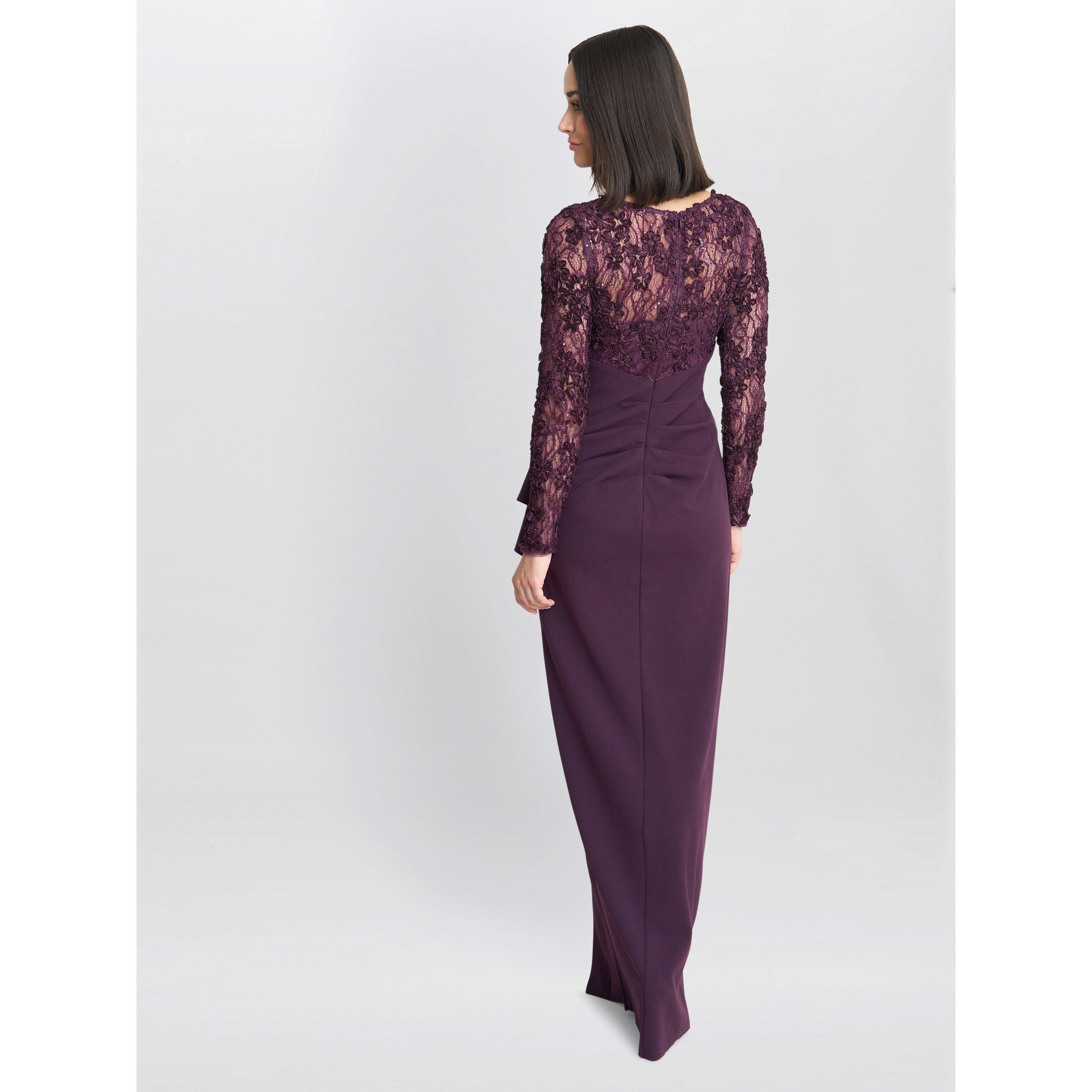 Raspberry - Gina Bacconi - Keeley Lace Bodice & Sleeve Maxi Dress - 2