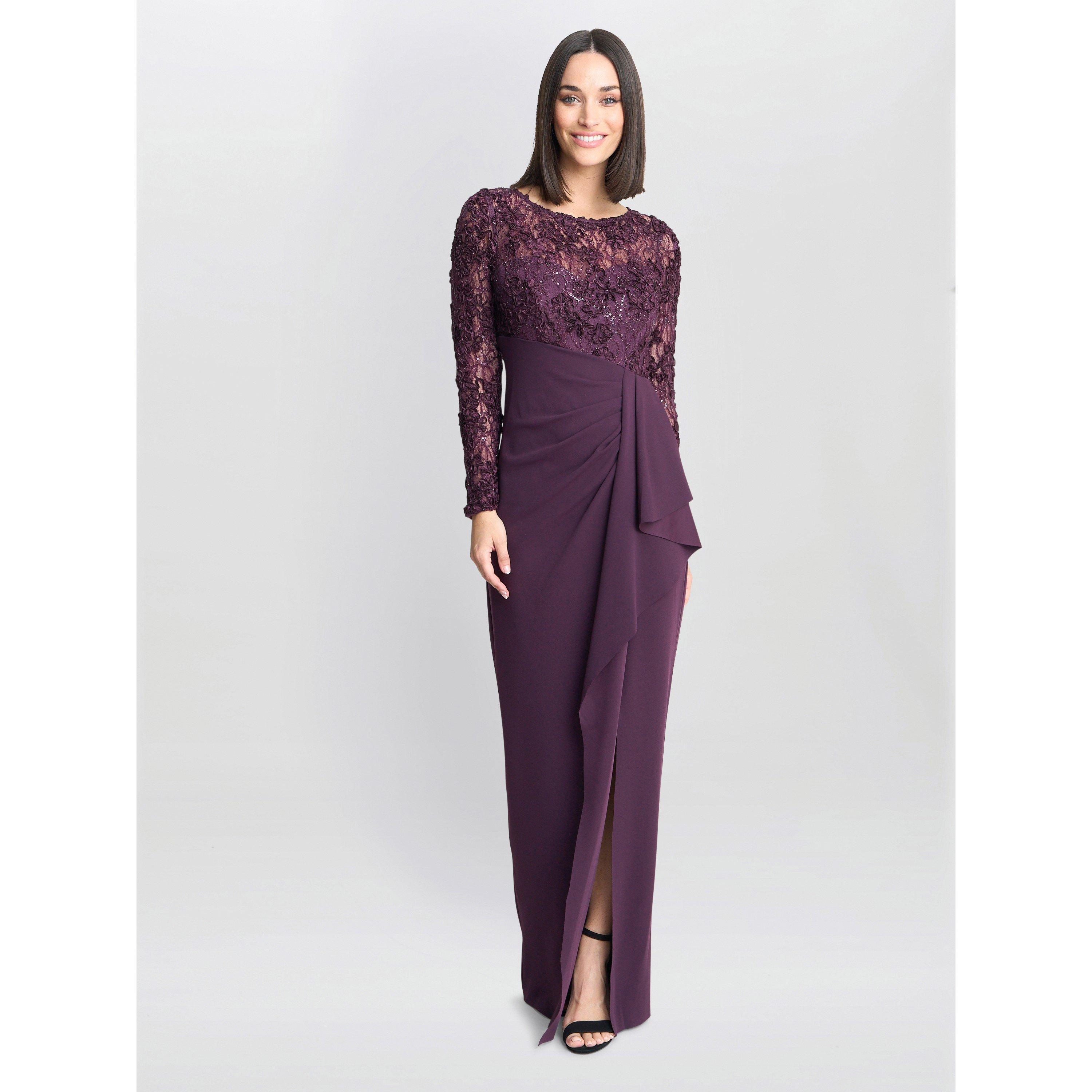 Raspberry - Gina Bacconi - Keeley Lace Bodice & Sleeve Maxi Dress - 3