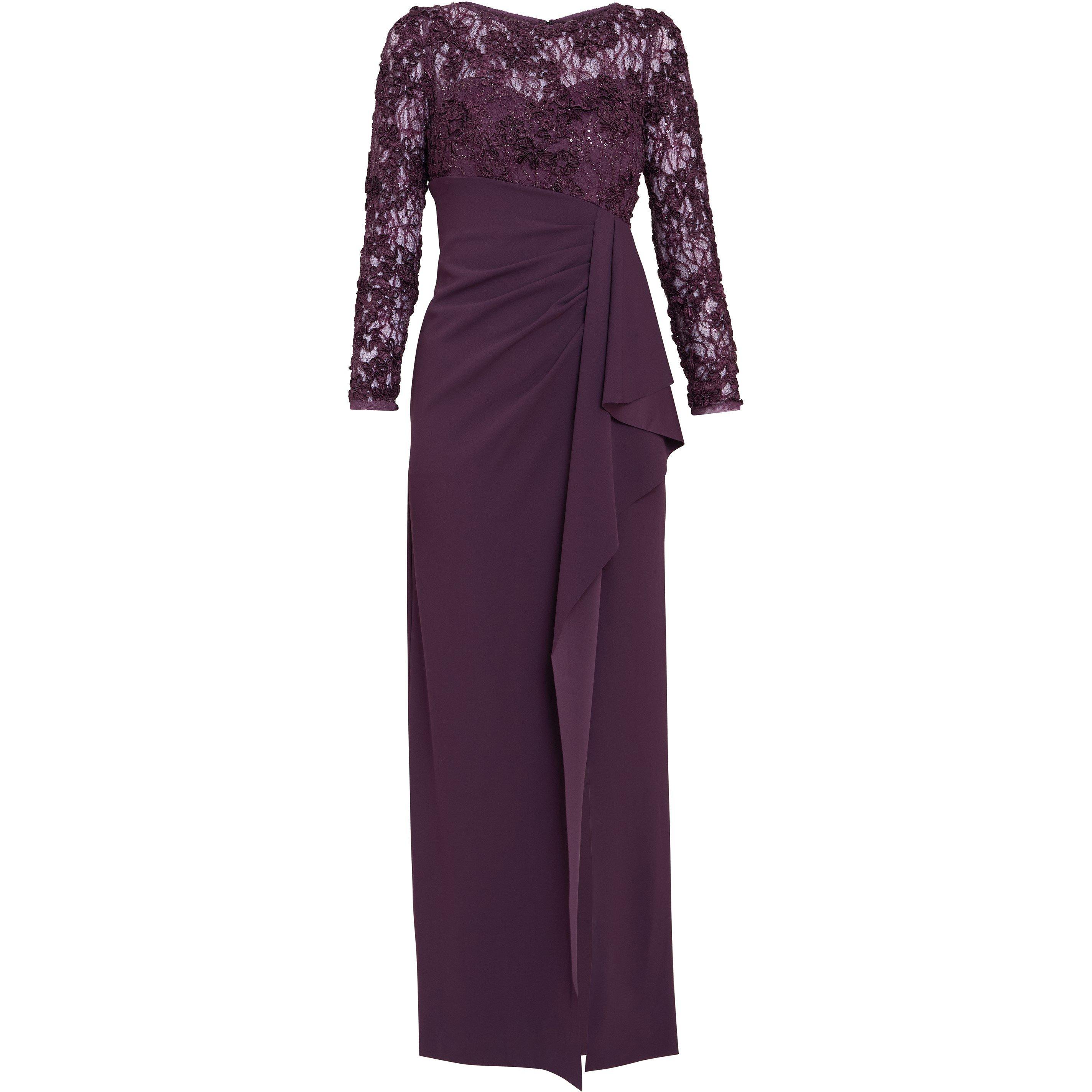 Raspberry - Gina Bacconi - Keeley Lace Bodice & Sleeve Maxi Dress - 4