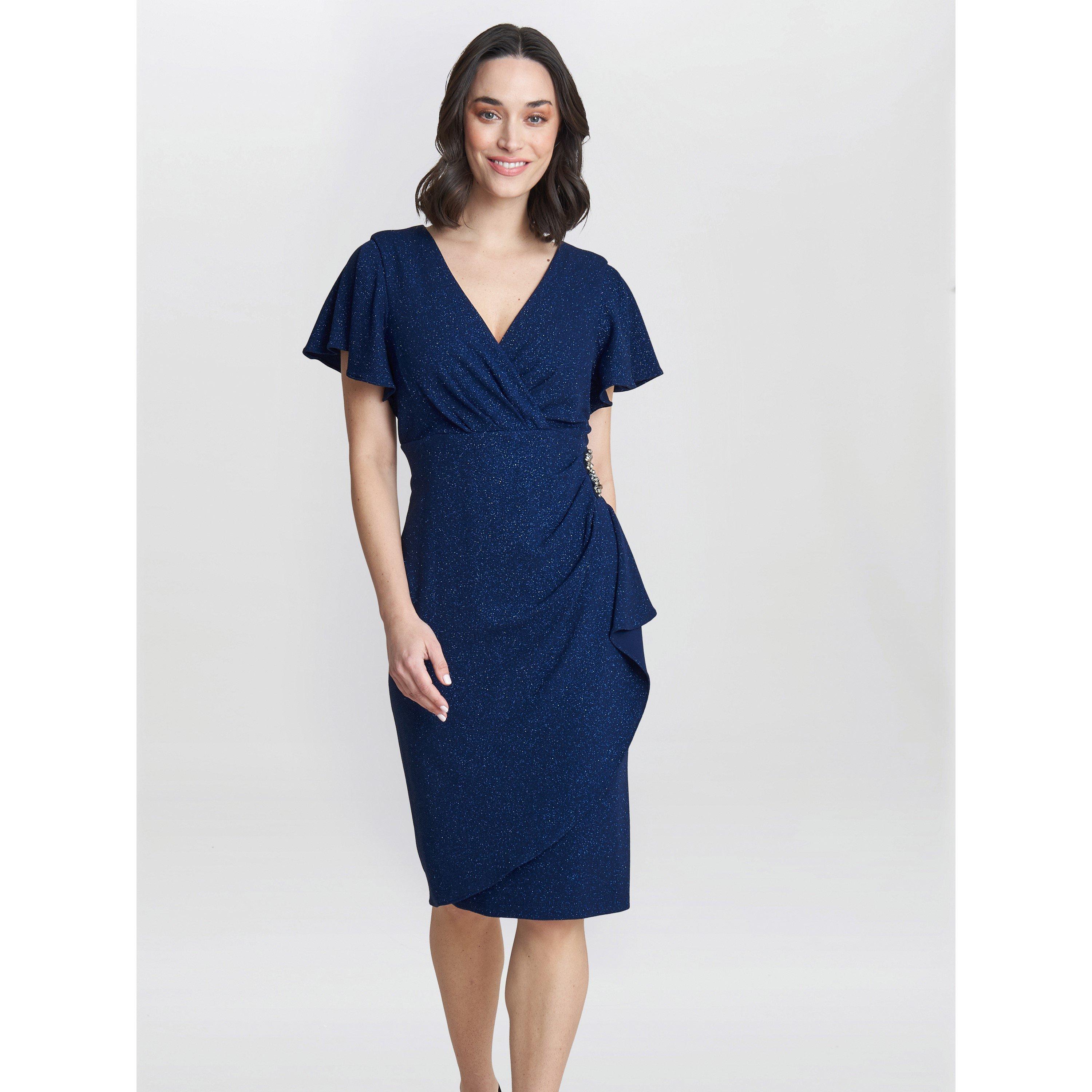 Gina Bacconi Women's Glenda Metallic Midi Dress - Navy - 20
