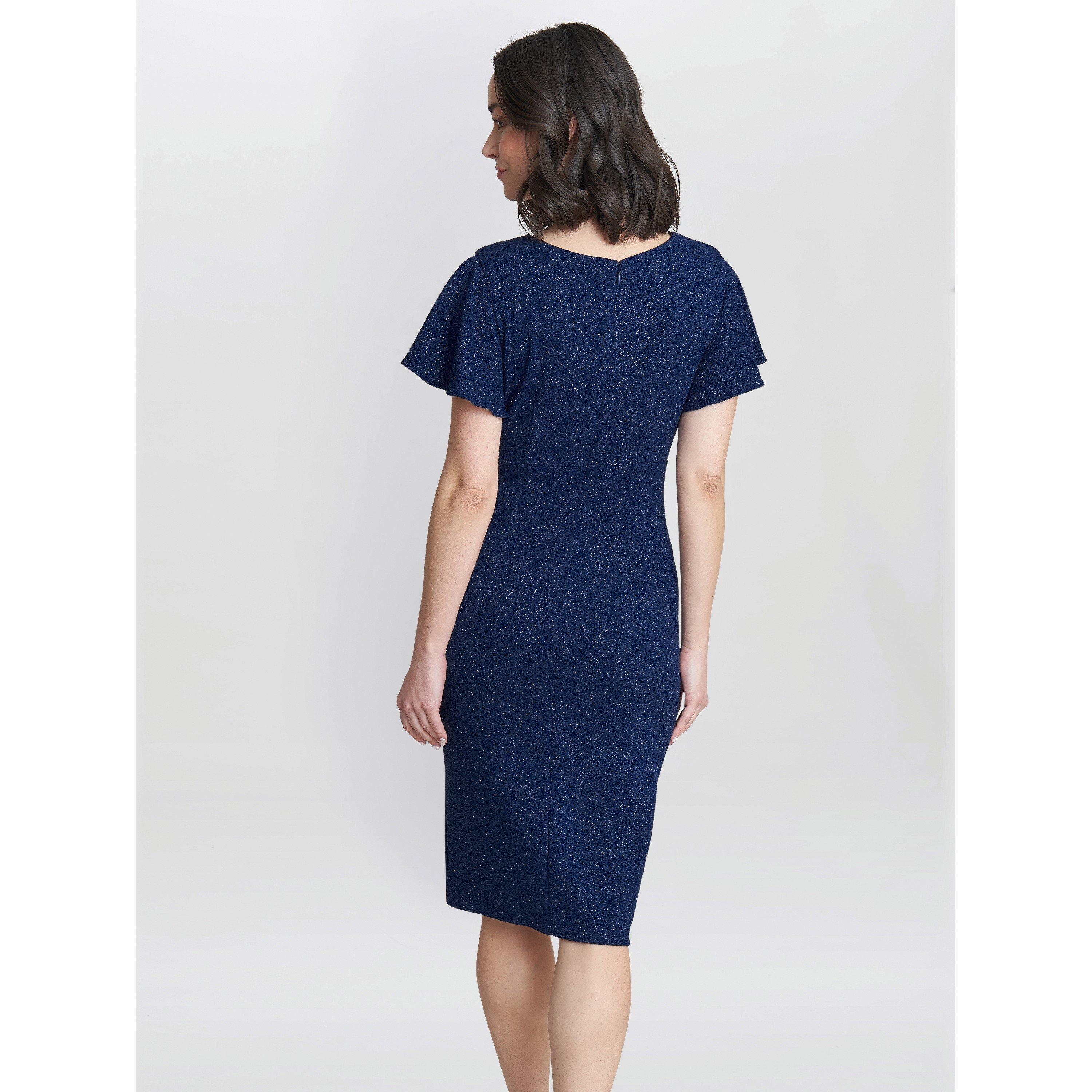 Navy - Gina Bacconi - Glenda Metallic Midi Dress - 2