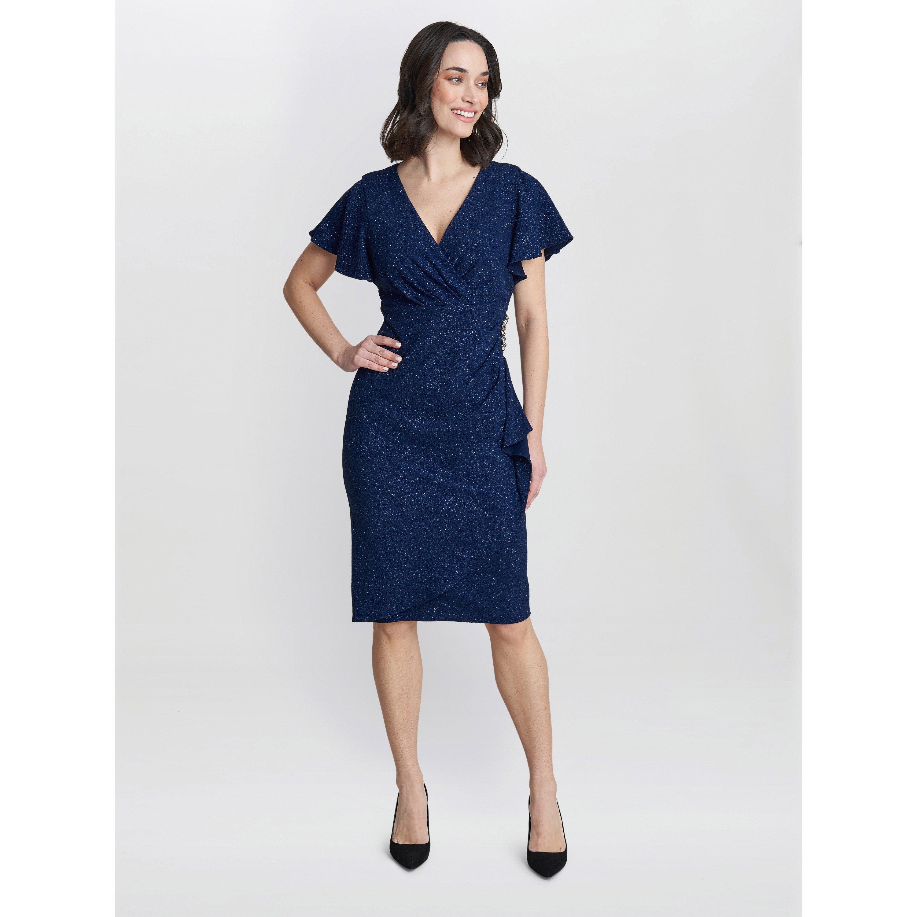 Navy - Gina Bacconi - Glenda Metallic Midi Dress - 3