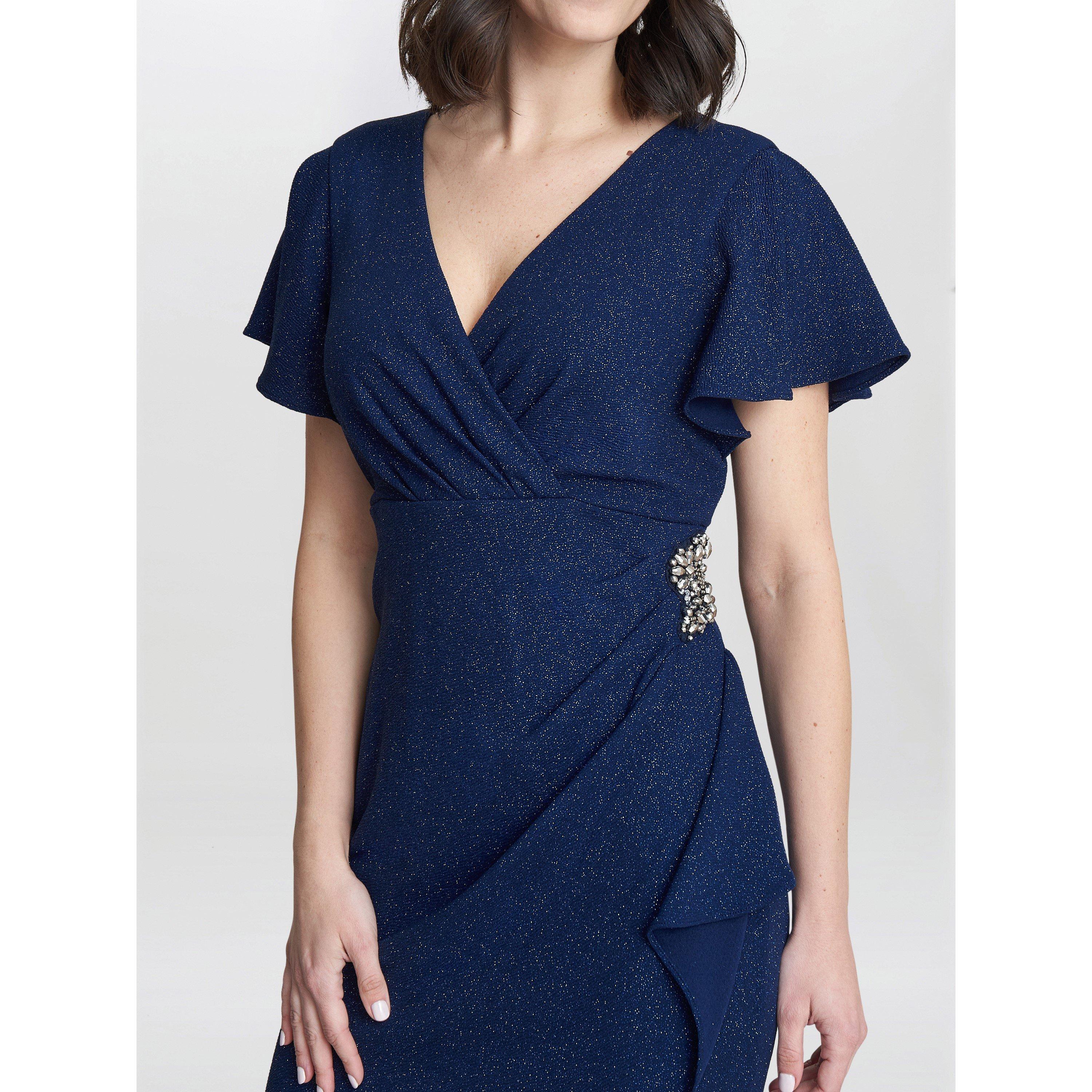 Navy - Gina Bacconi - Glenda Metallic Midi Dress - 4