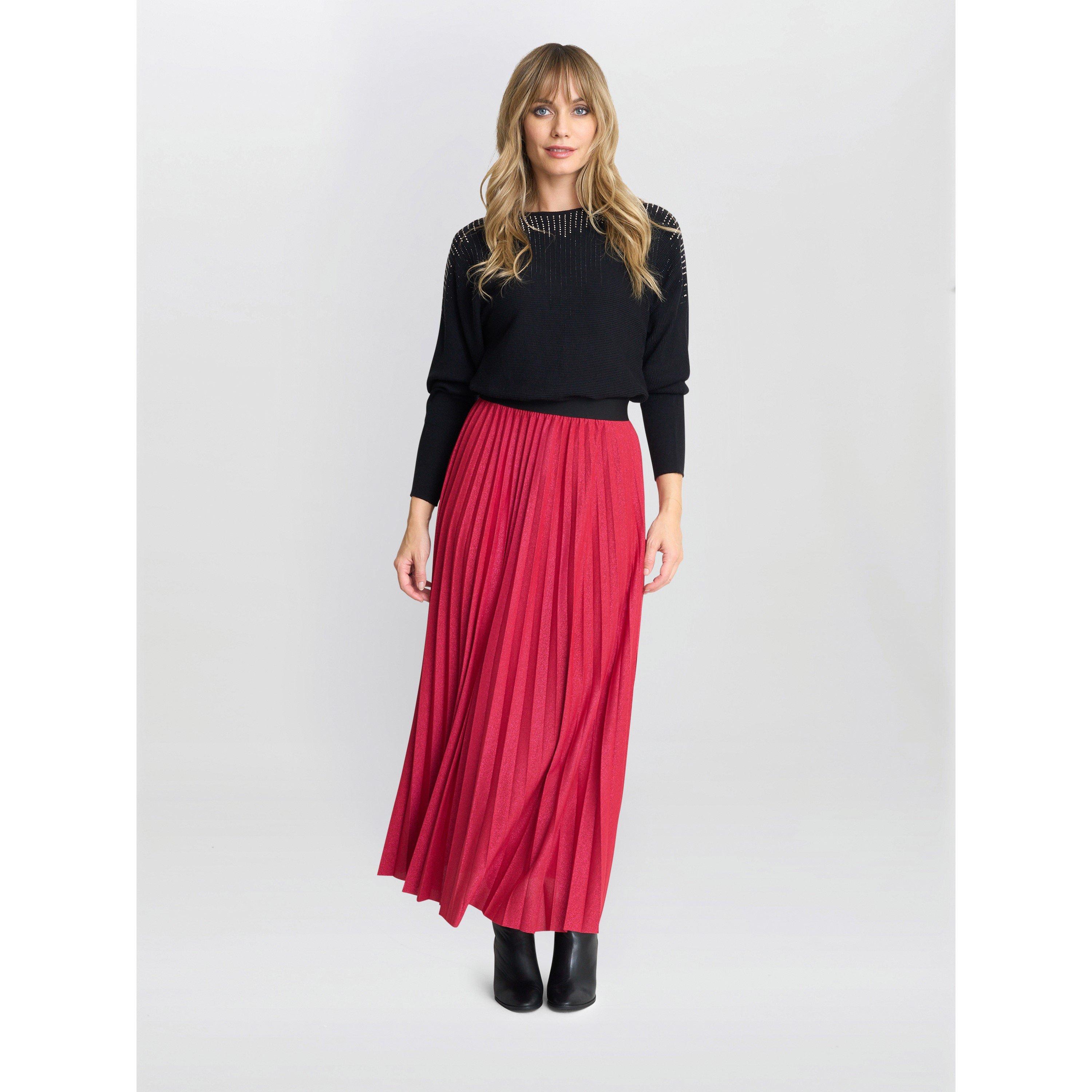 Red - Gina Bacconi - Women's Ismay Metallic A-Line Skirt - 1