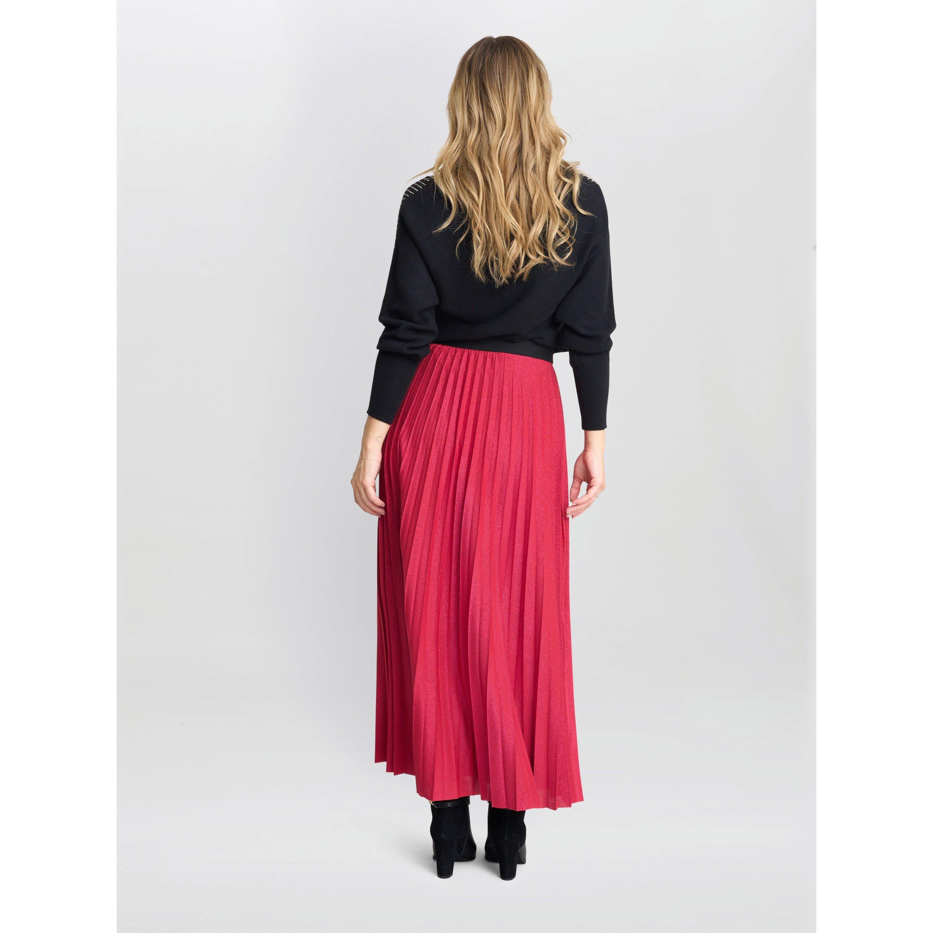 Red - Gina Bacconi - Women's Ismay Metallic A-Line Skirt - 2