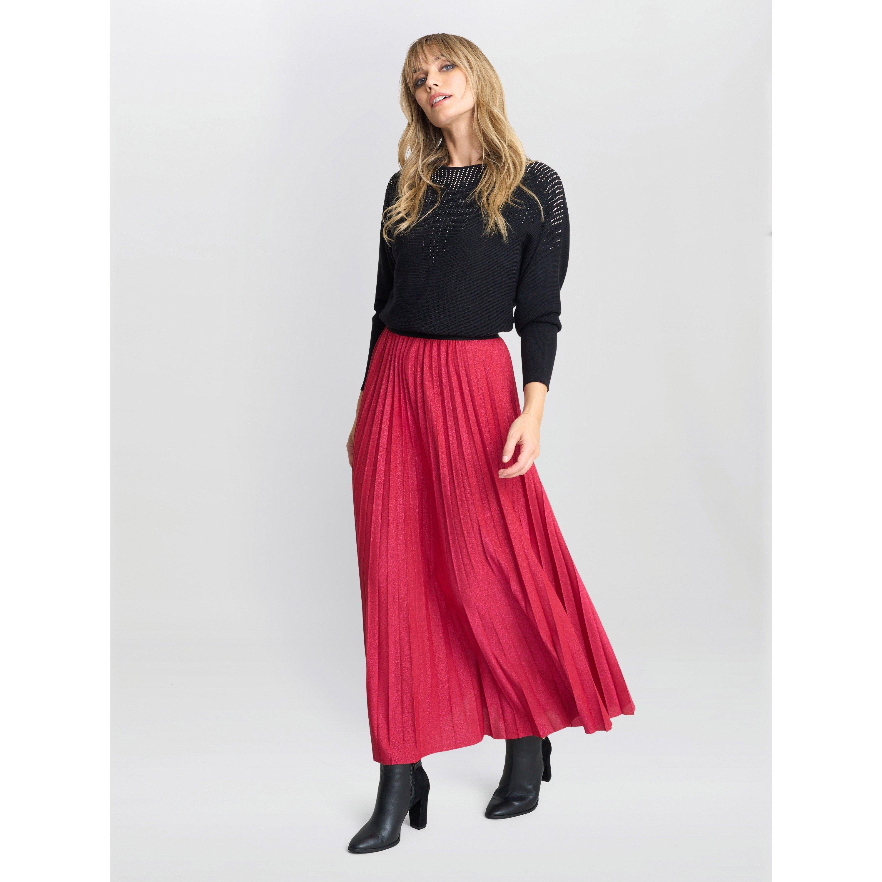 Red - Gina Bacconi - Women's Ismay Metallic A-Line Skirt - 3