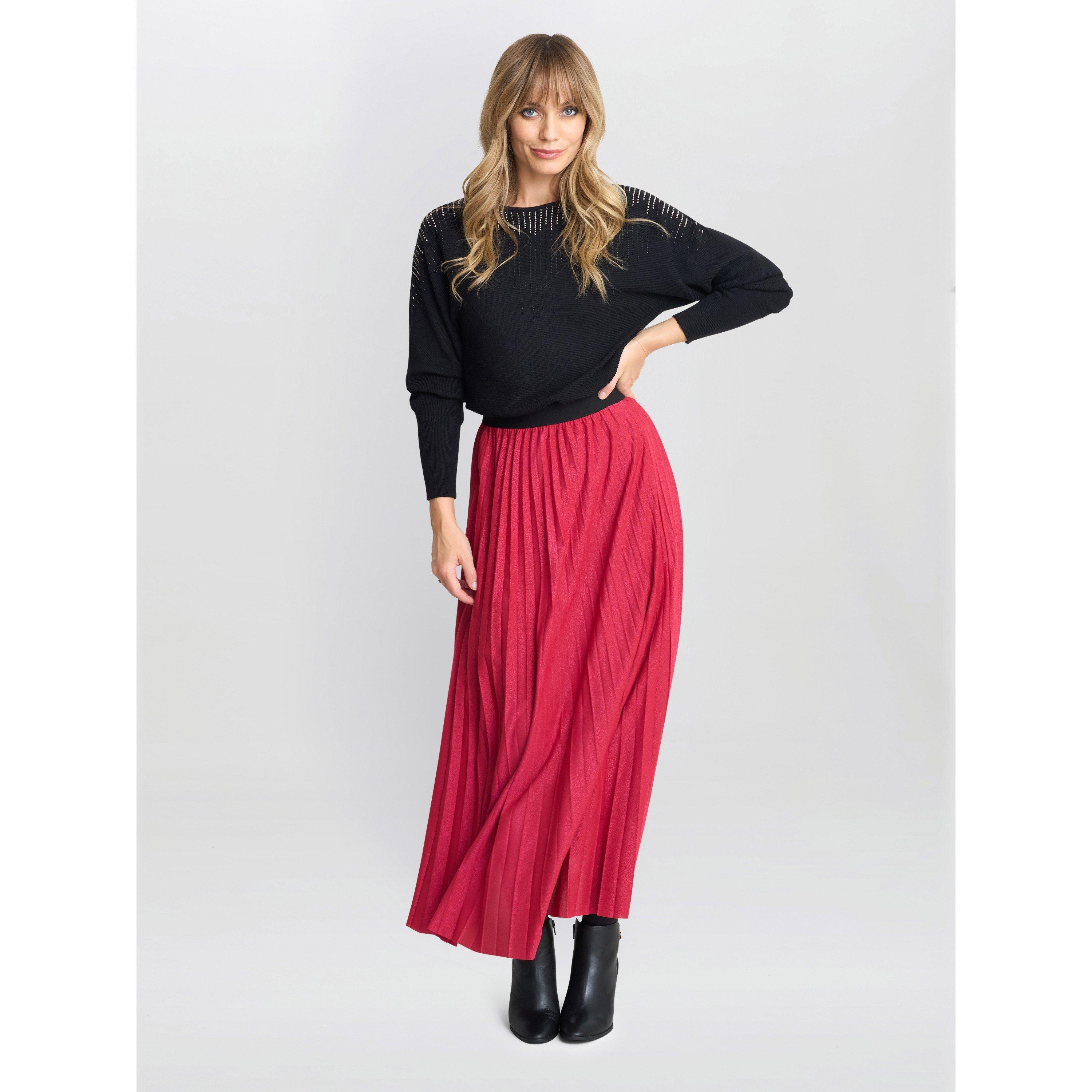 Red - Gina Bacconi - Women's Ismay Metallic A-Line Skirt - 6