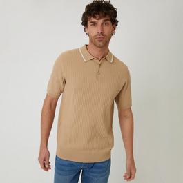 Threadbare Textured Front Tipping Collar Knitted Polo Shirt