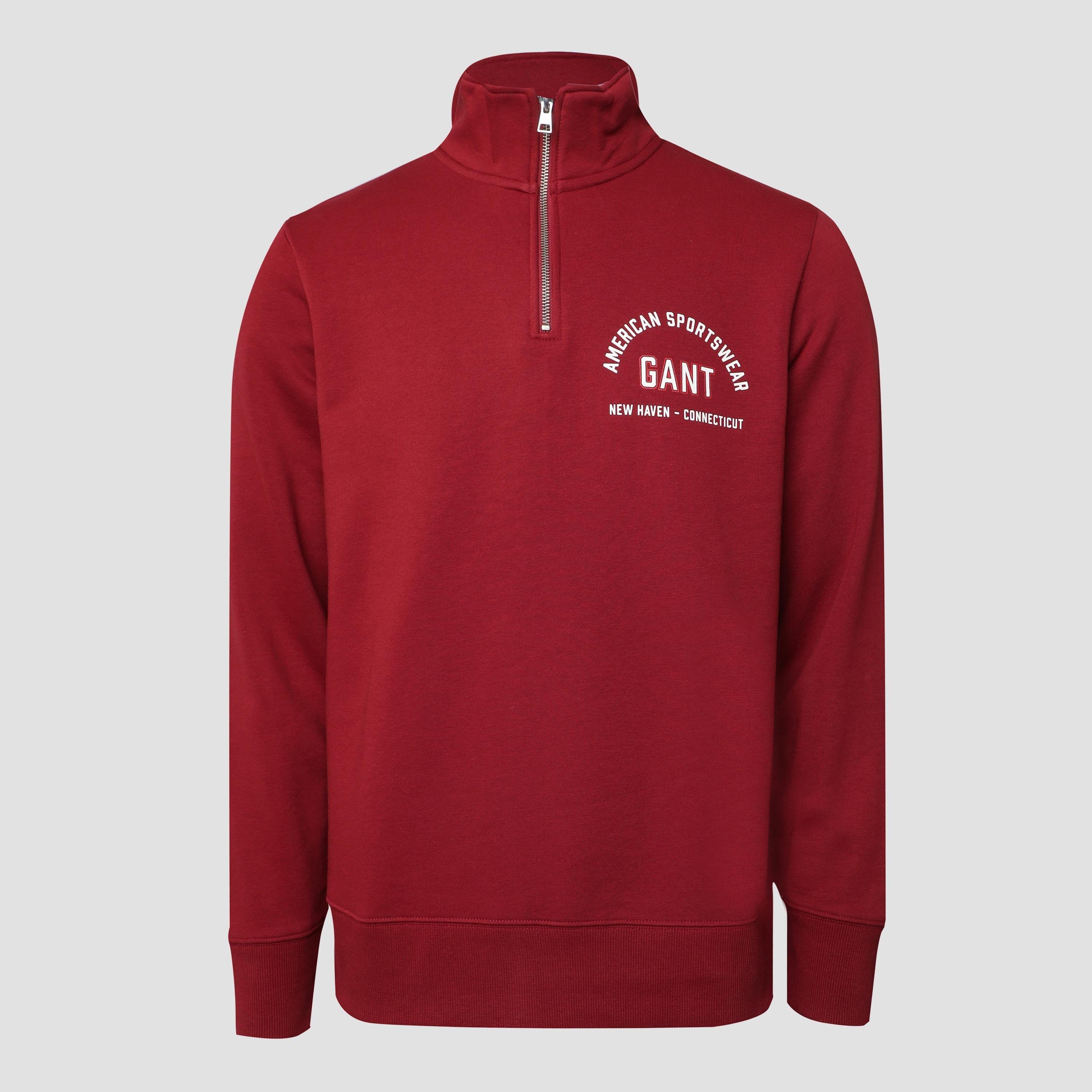 Red - Gant - Printed Graphic Half Zip Sweatshirt - 1