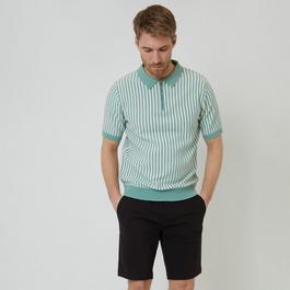 Threadbare Textured Quarter Zip Striped Knitted Polo Shirt