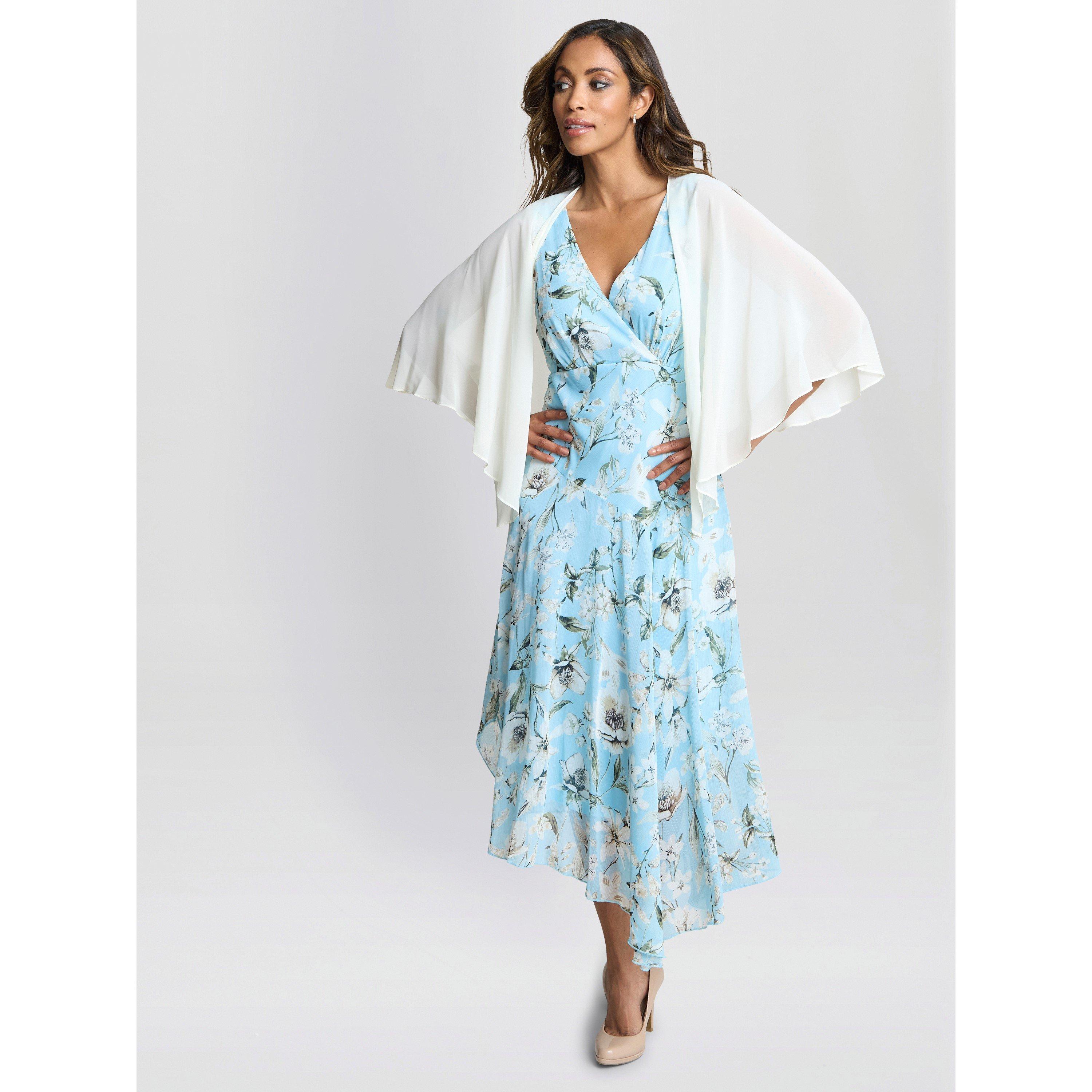 Ivory - Gina Bacconi - Women's Chiffon Waterfall Cover-Up Cape - 2