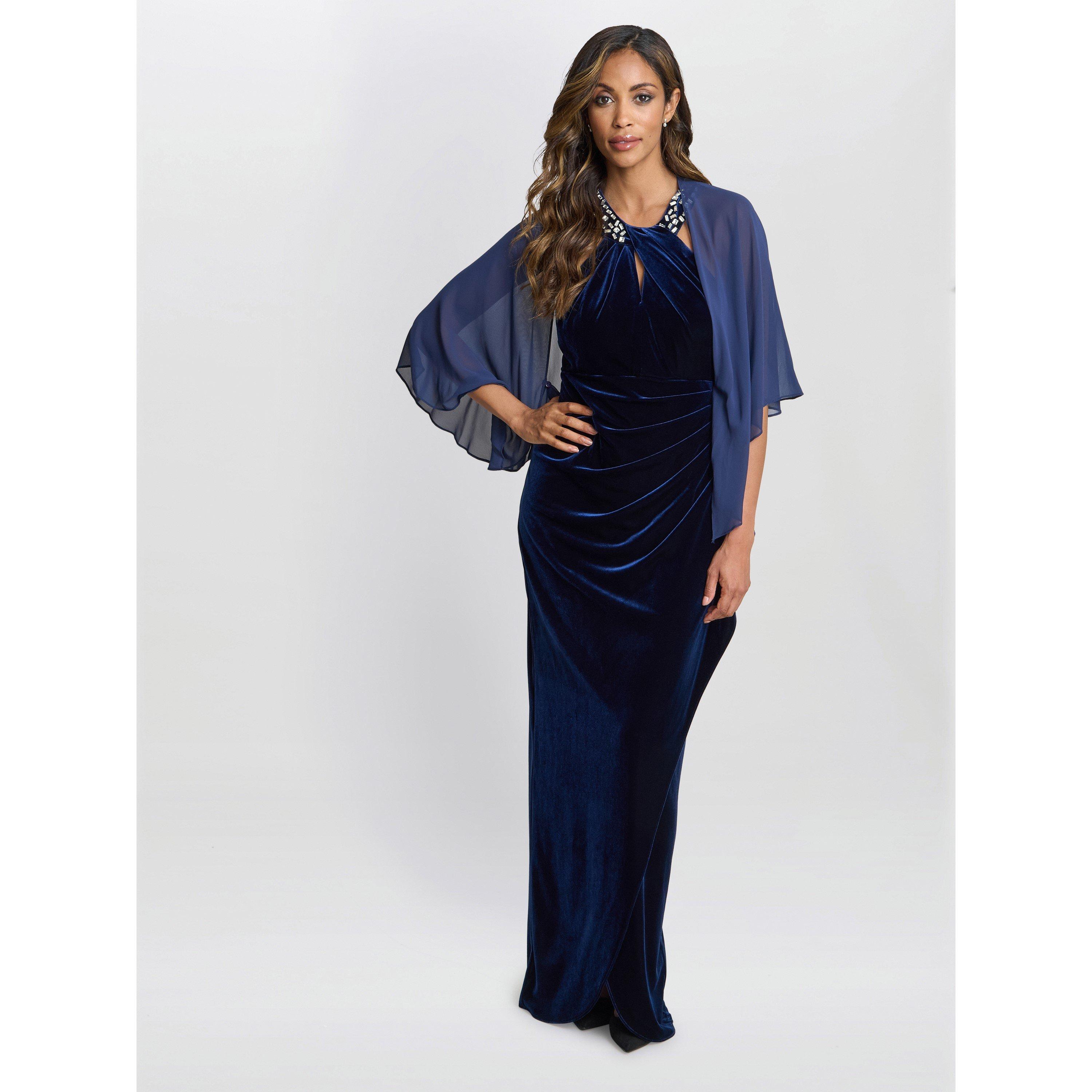 Gina Bacconi Women's Chiffon Waterfall Cover-Up Cape - Navy - S/M