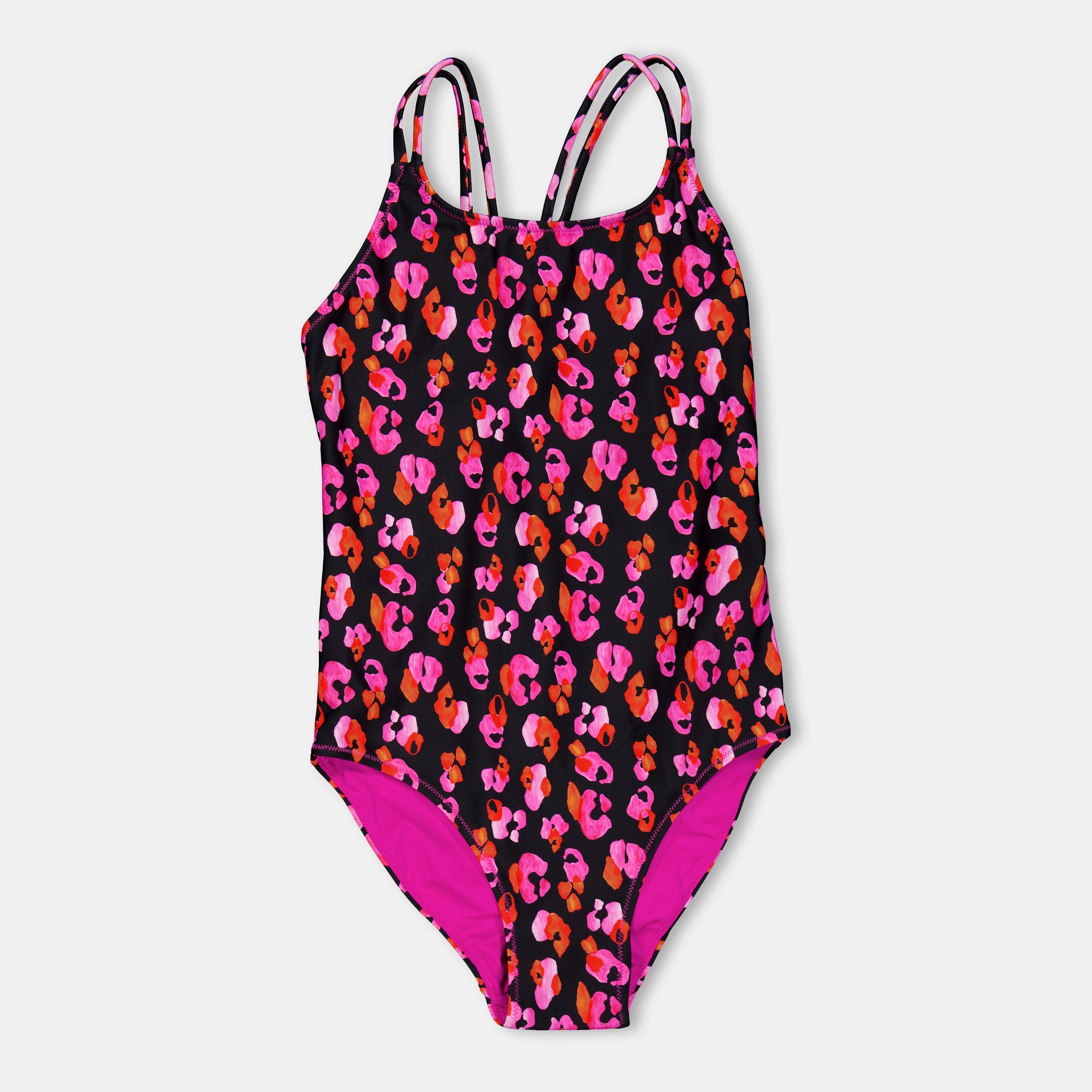 Biba Girls Kids' Xback Scoop Neck Swimsuit - Pink Leo - 9-10 (M)