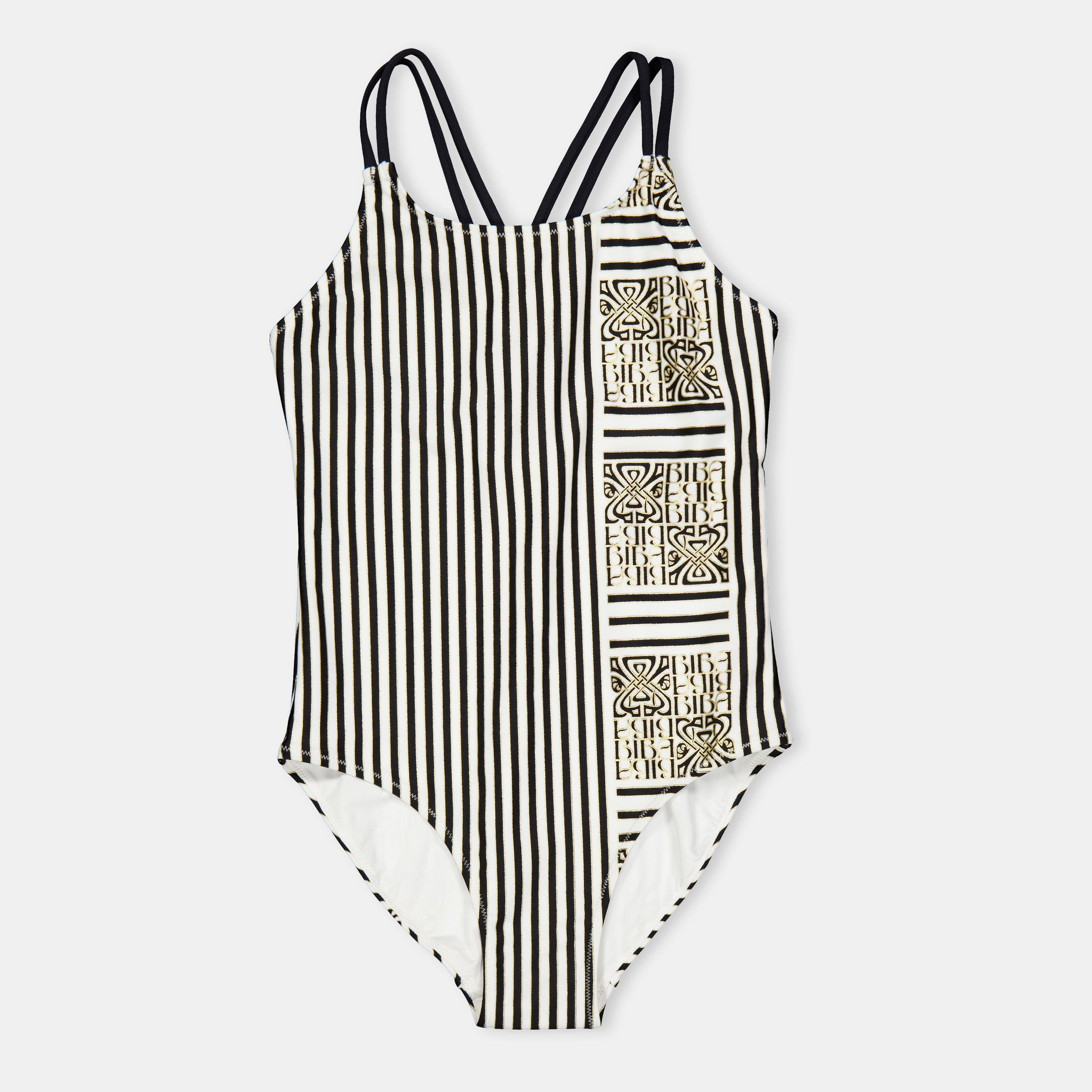 Biba Girls Kids' Xback Scoop Neck Swimsuit - Logo Stripe - 9-10 (M)