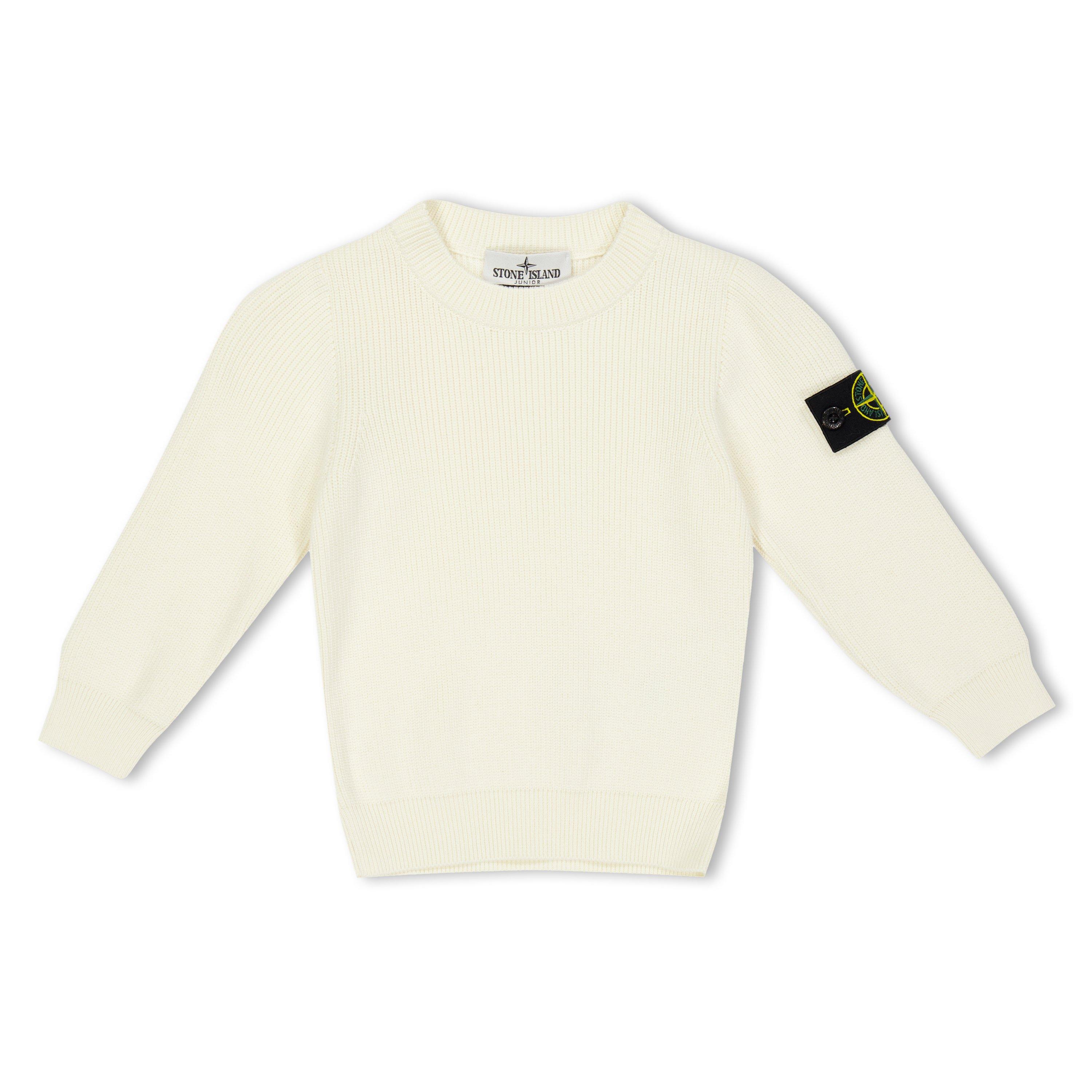 Stone Island Kids' Rib Knitted Crew Neck Jumper - White V0001 - 4 Years