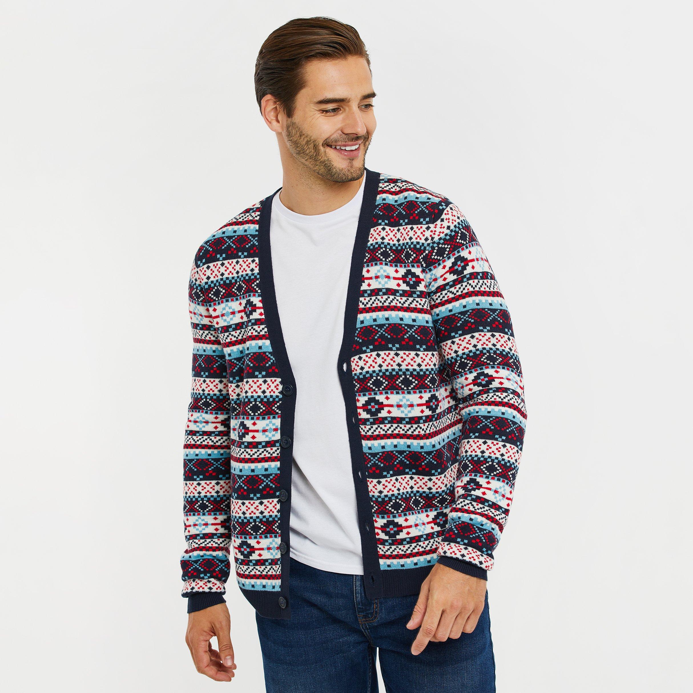 Threadbare Men's Fairisle Christmas Cardigan - Navy - S