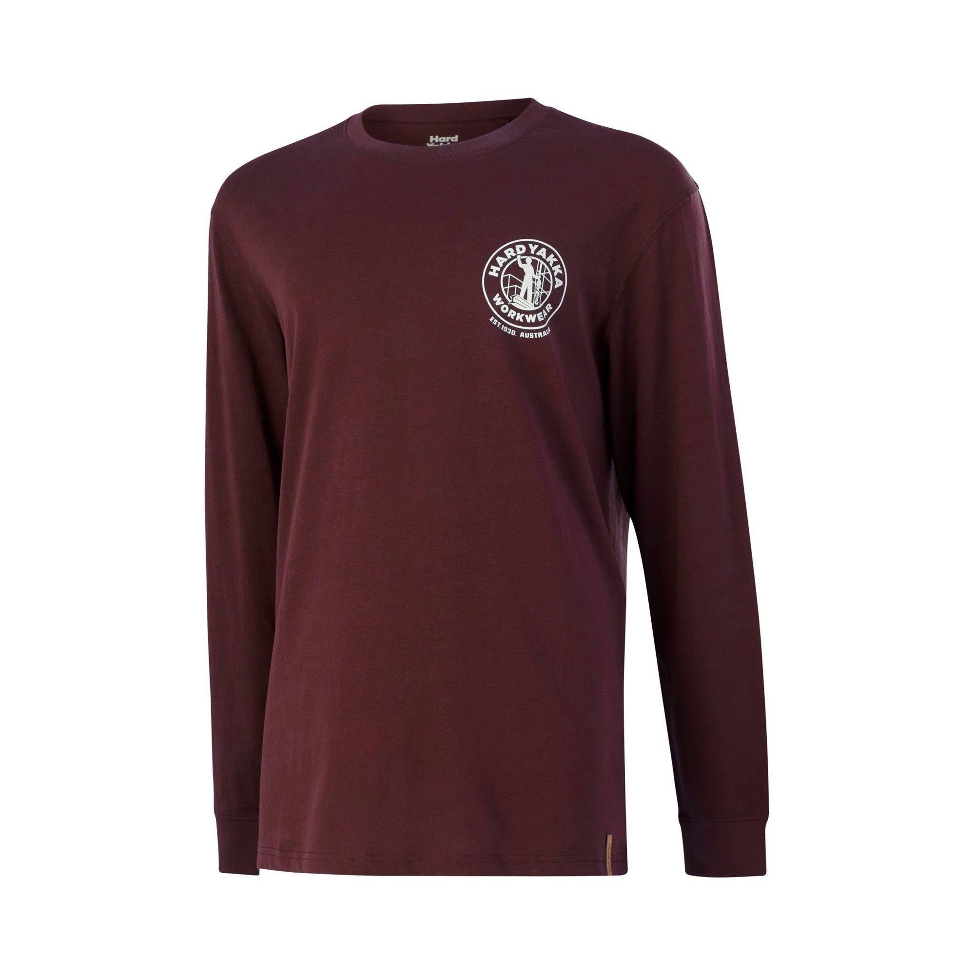 Burgundy - Hard Yakka - Heritage Icon Long Sleeve Tee - 3