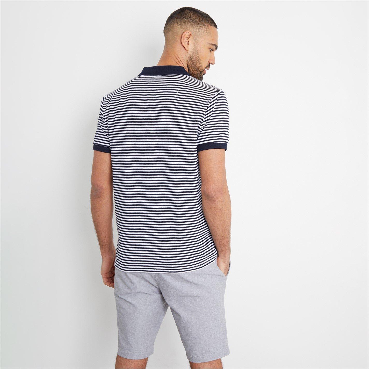 Navy - Threadbare - Open Collar Striped Pique Polo Shirt - 2