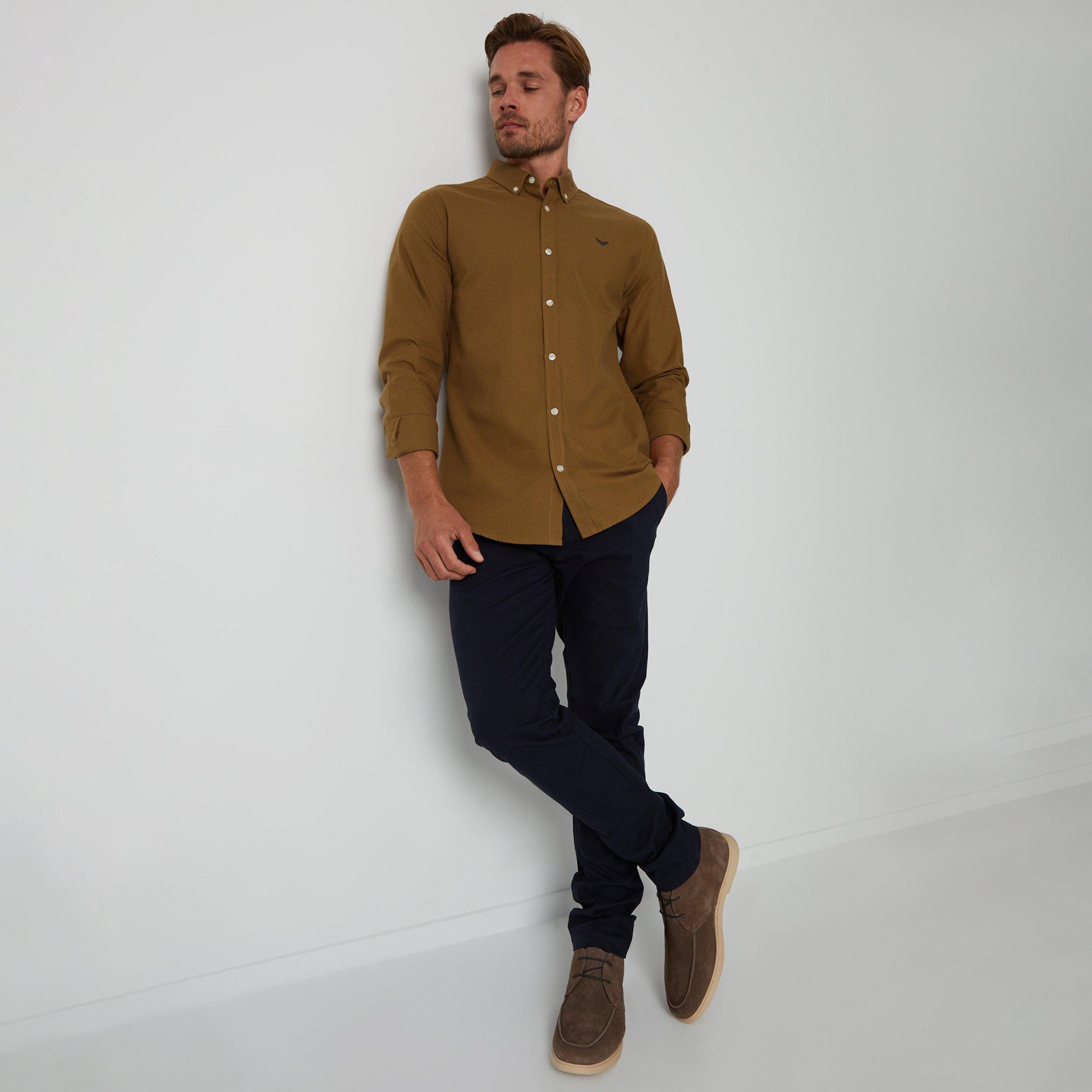 Camel - Threadbare - Oxford Cotton Long Sleeve Shirt - 3
