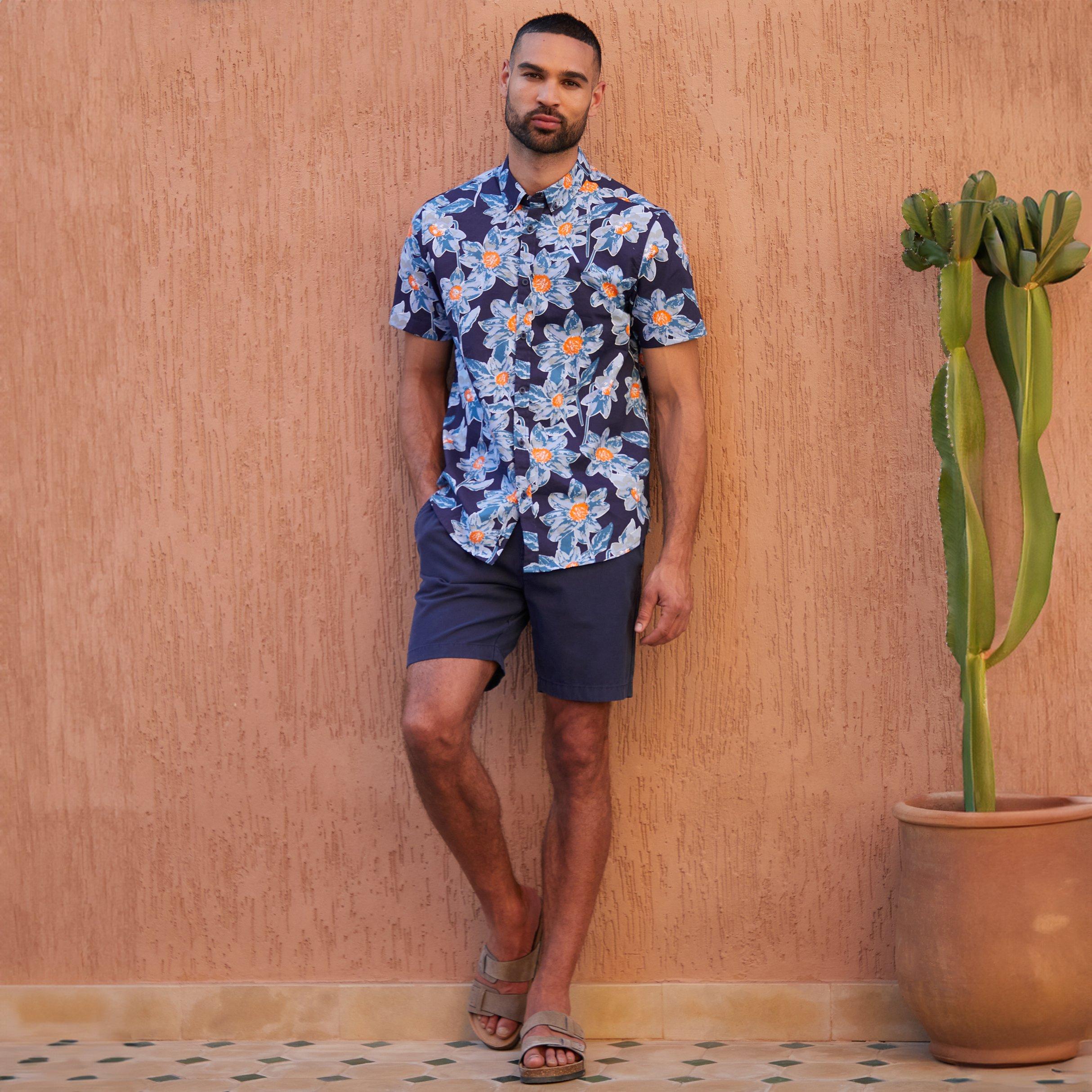 Navy - Threadbare - Cotton Tropical Print Short Sleeve Shirt - 2