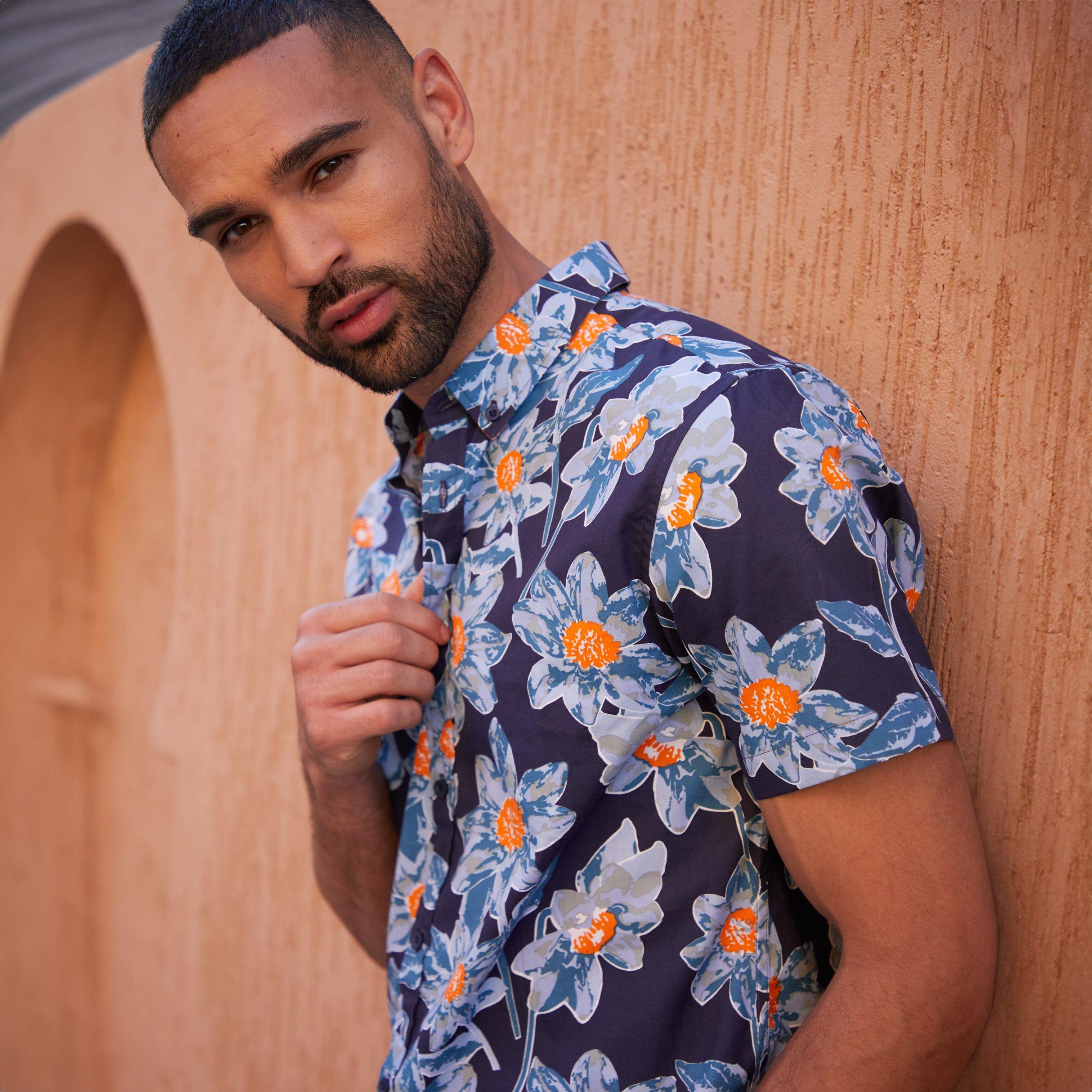 Navy - Threadbare - Cotton Tropical Print Short Sleeve Shirt - 3