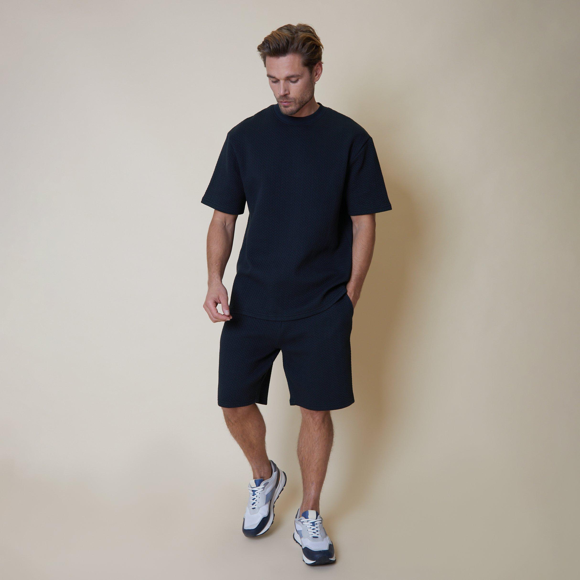 Navy - Threadbare - Cotton Blend Textured Sweat Shorts - 3