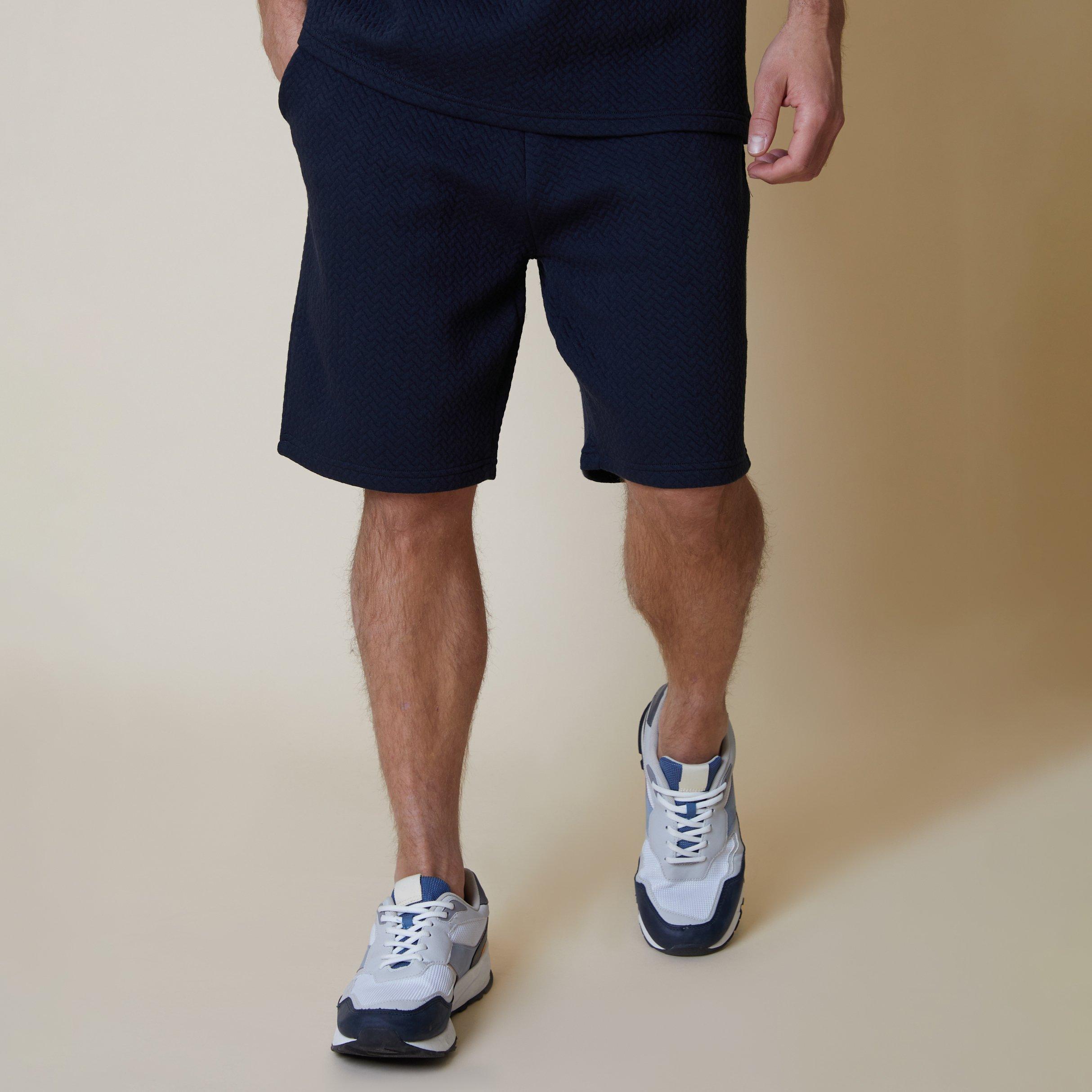 Navy - Threadbare - Cotton Blend Textured Sweat Shorts - 4
